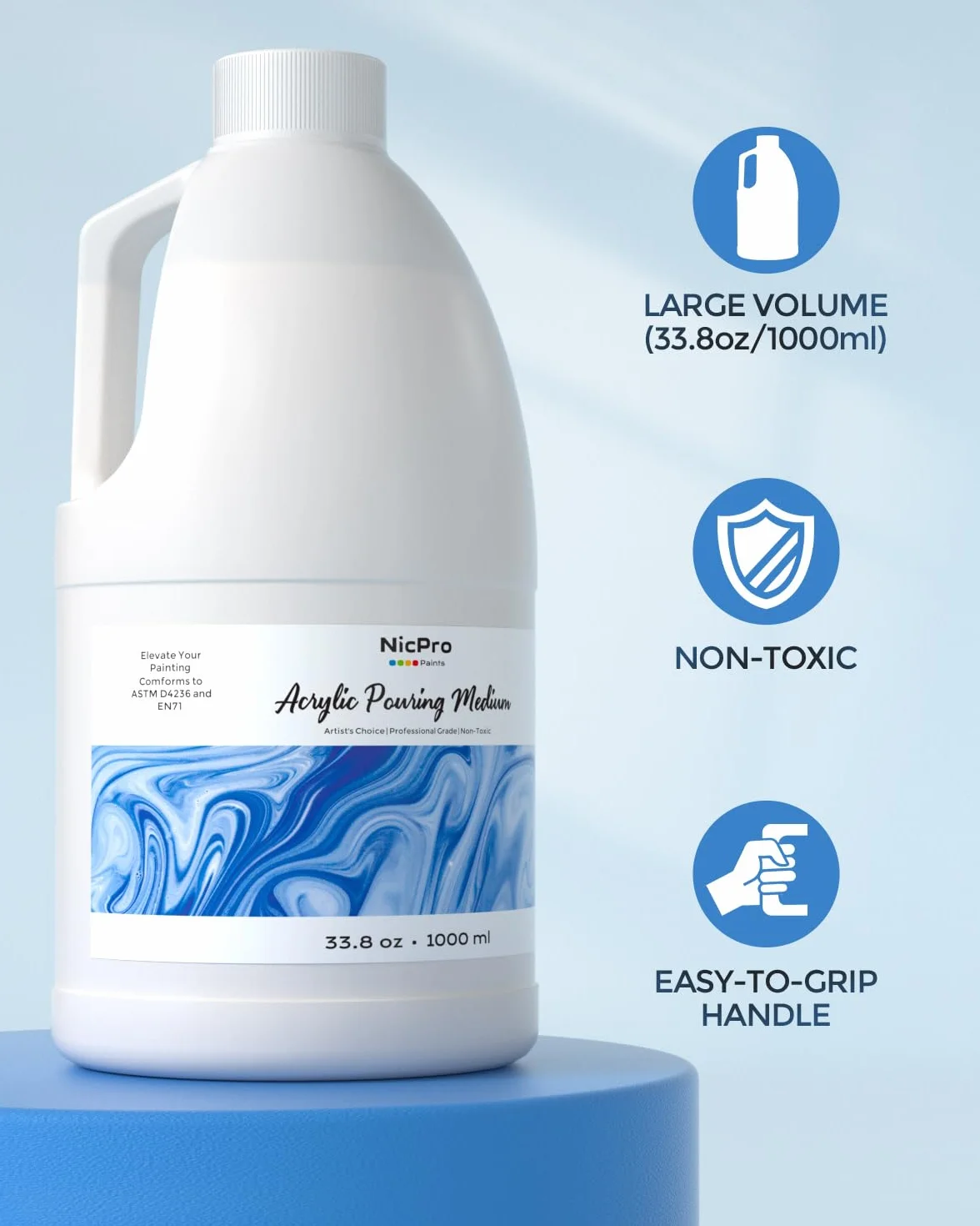 Nicpro 1000 ml Medio de Vertido para Pintura Acrílica, Diluyente para Pintura Acrílica, Medio de Fluidez Acrílica que Mejora la Consistencia del Flujo