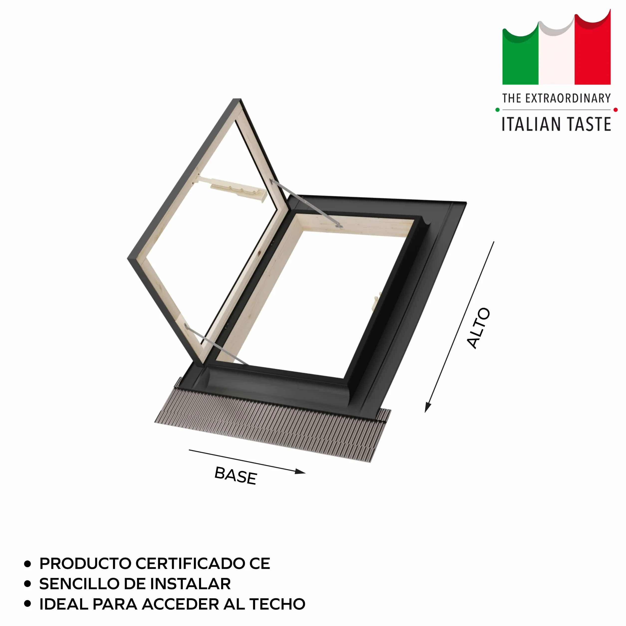 Emica - Claraboya abertura Libro de Aluminio | Vidrio Aislante 4-9-4 | Madera de abeto | Ideal para salida de tejado | Ventanas para Tejados (78x98 Base x Alto)