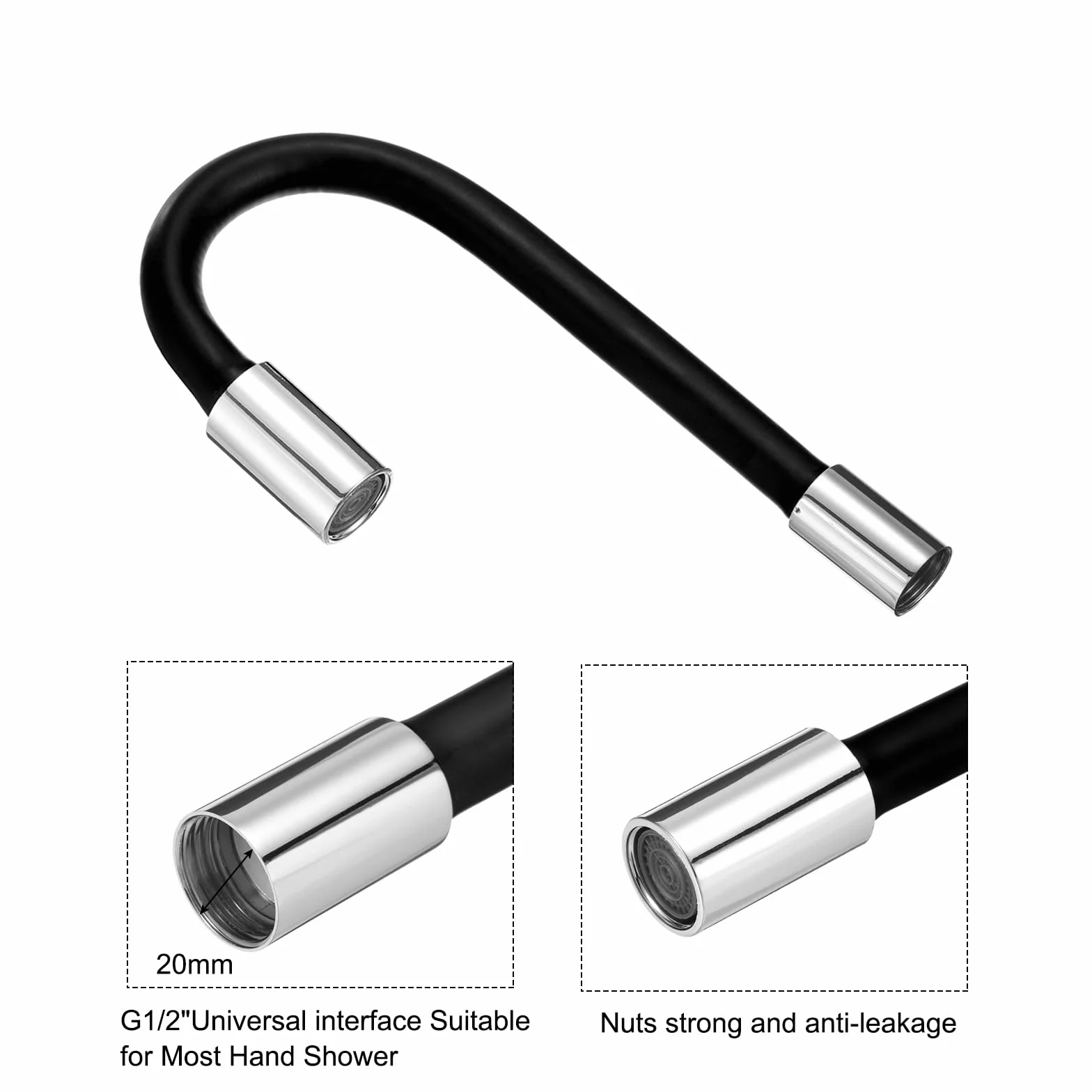 sourcing map Tubo de Extensión Espumoso, Alargador de Grifo, Tubo de Extensión de Desagüe de Fregadero, Alargador de Grifo de Baño, Adaptador de Manguera de Agua Negro (50cm)