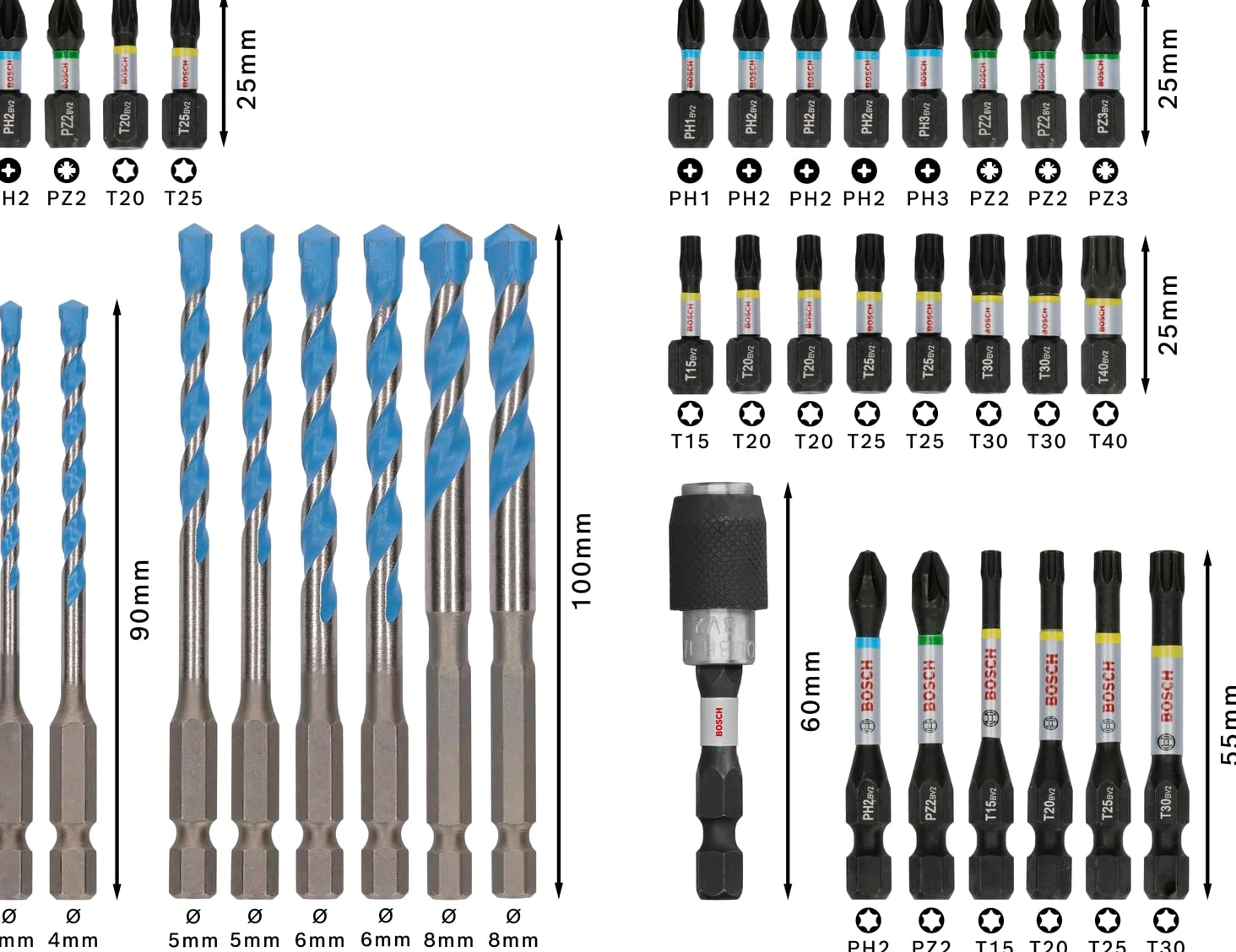 Bosch 35 x PRO Impact Mixed Set de 35 piezas (para hormigón, azulejos blandos, 200 x 107 mm, accesorios profesionales, destornillador, destornillador)