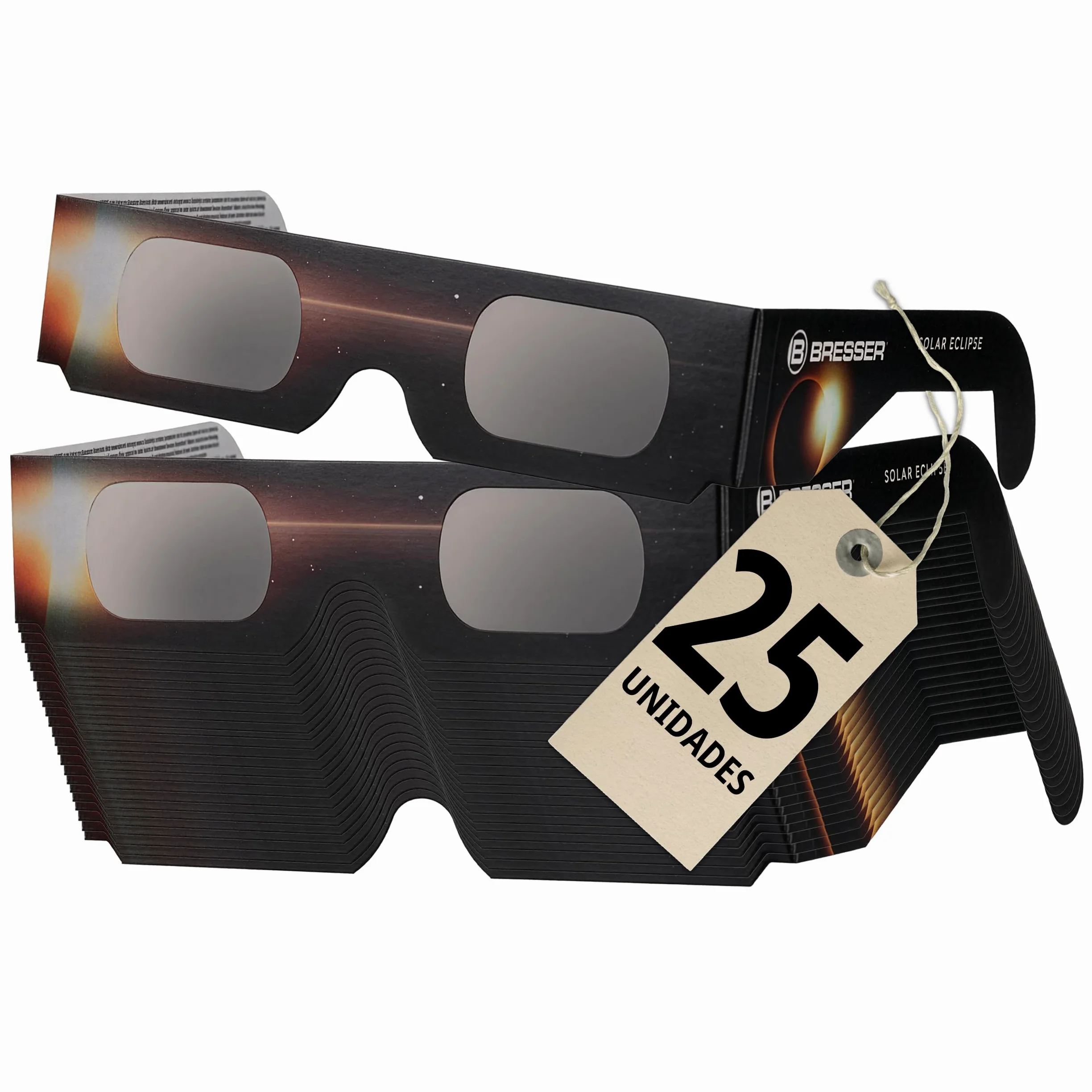 Bresser Gafas Eclipse Solar 25 Unidades, Observación Solar Segura, EN ISO 12312 2:2015, Imagen Amarillo Claro, Diseño B