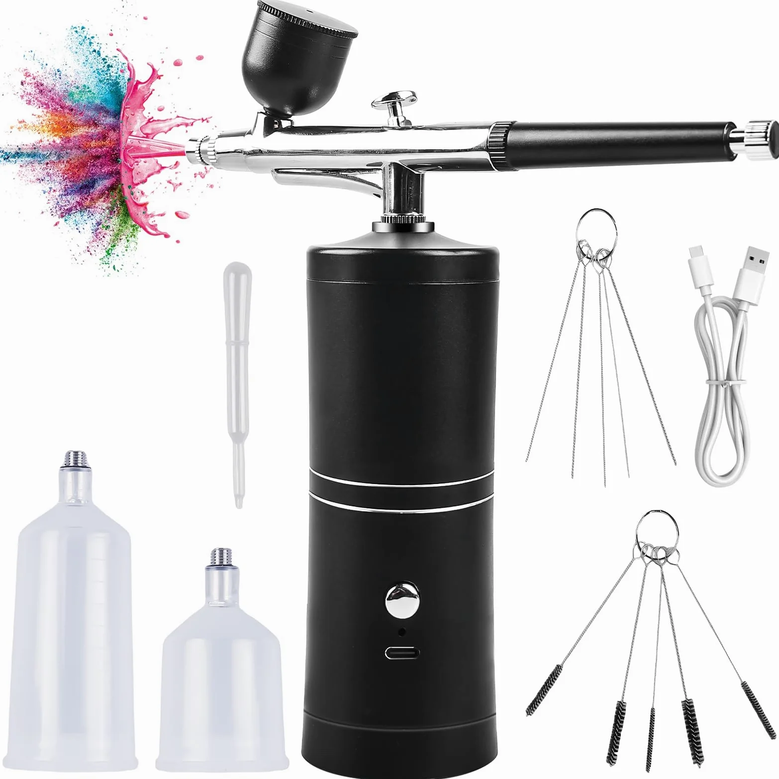 Juego de aerógrafo portátil, con compresor recargable, pistola de aerógrafo de mano para decoración de uñas, maquillaje, decoración de pasteles, tatuajes, pintura facial y pistola aerógrafo, juego de