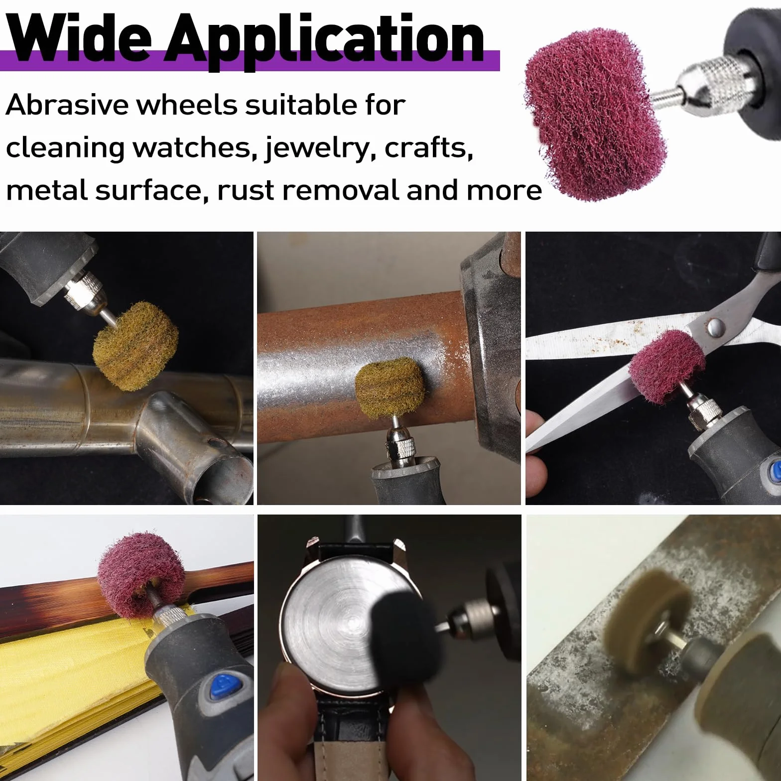 100 ruedas abrasivas para Dremel, kit de pulido grueso, vástago de 1/8 pulgadas para accesorios de herramientas giratorias, juego de ruedas de pulido para metal, óxido, madera, vidrio, reloj, latón