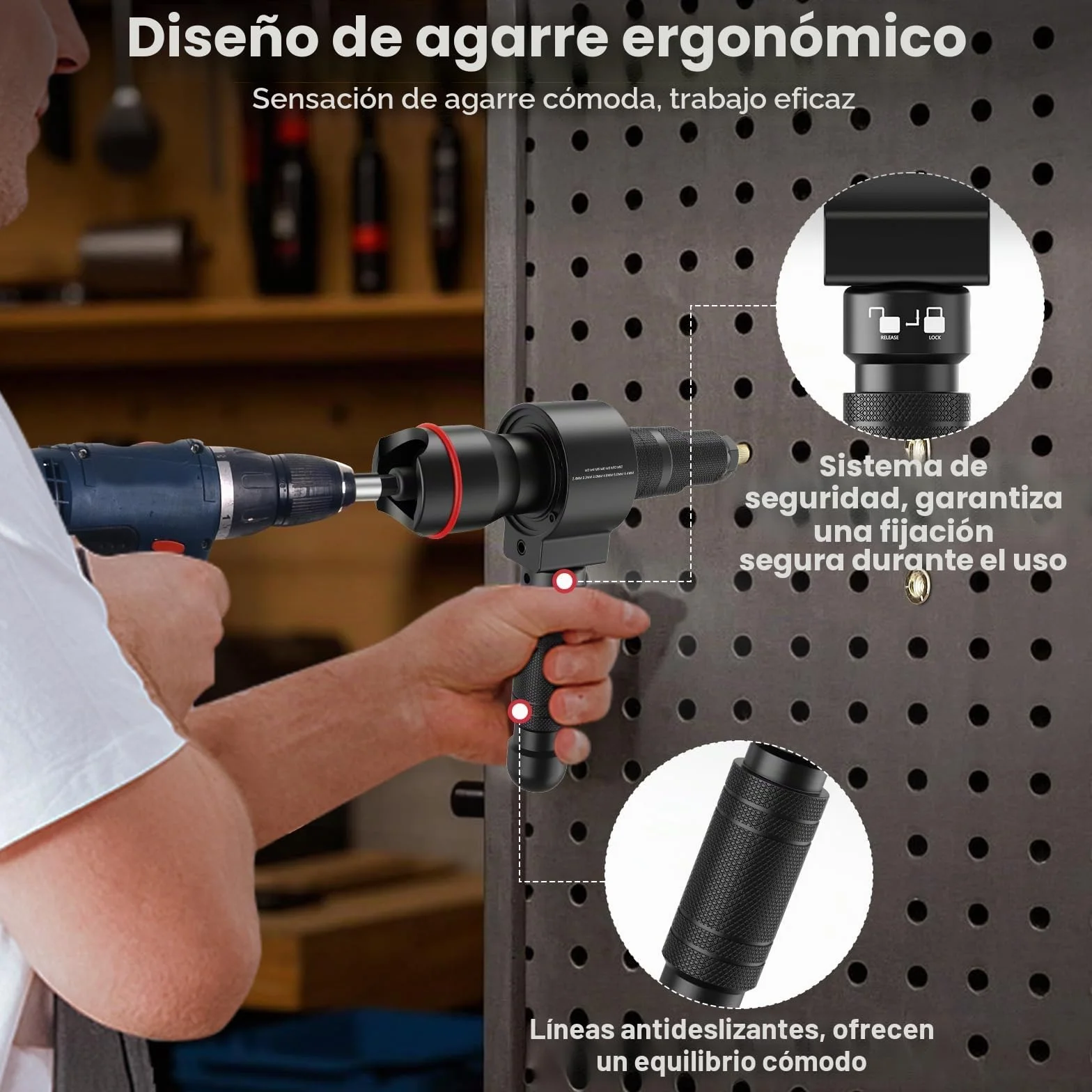 Adaptador 2 en 1 para Remachadora para Taladro y Atornillador, Juego de Adaptadores Remachadora de Tuercas para Remaches 2,4-6,4 mm y Tuercas Remachadas M3-M12, accesorio profesional de remache