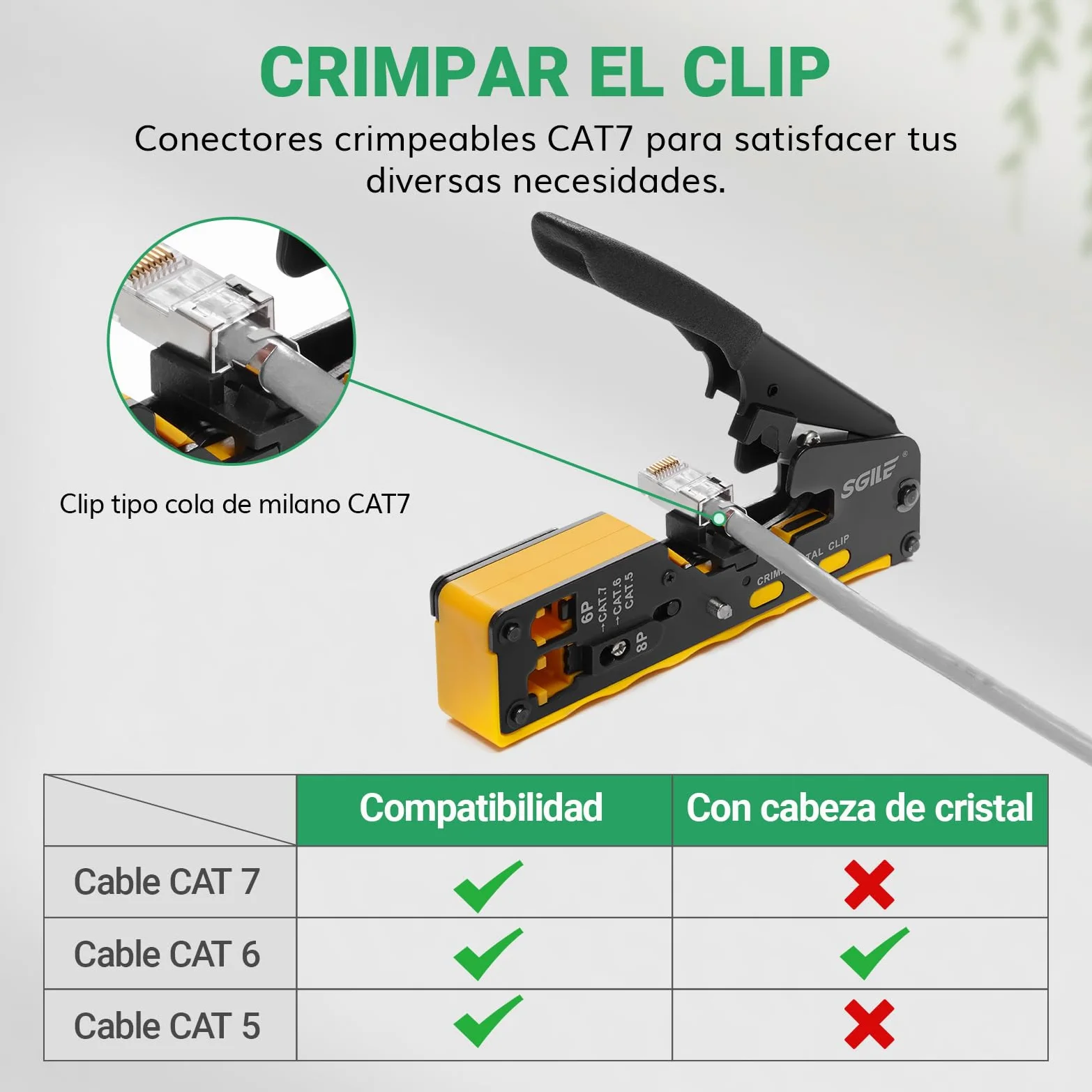 SGILE RJ45 Kit Herramientas Completo de Prensado, Cat5 Cat6 Cat7 Máquina Integrada Multifunción, Juego de Pruebas de Cable LAN de Mantenimiento Informático, 50 Conectores CAT6