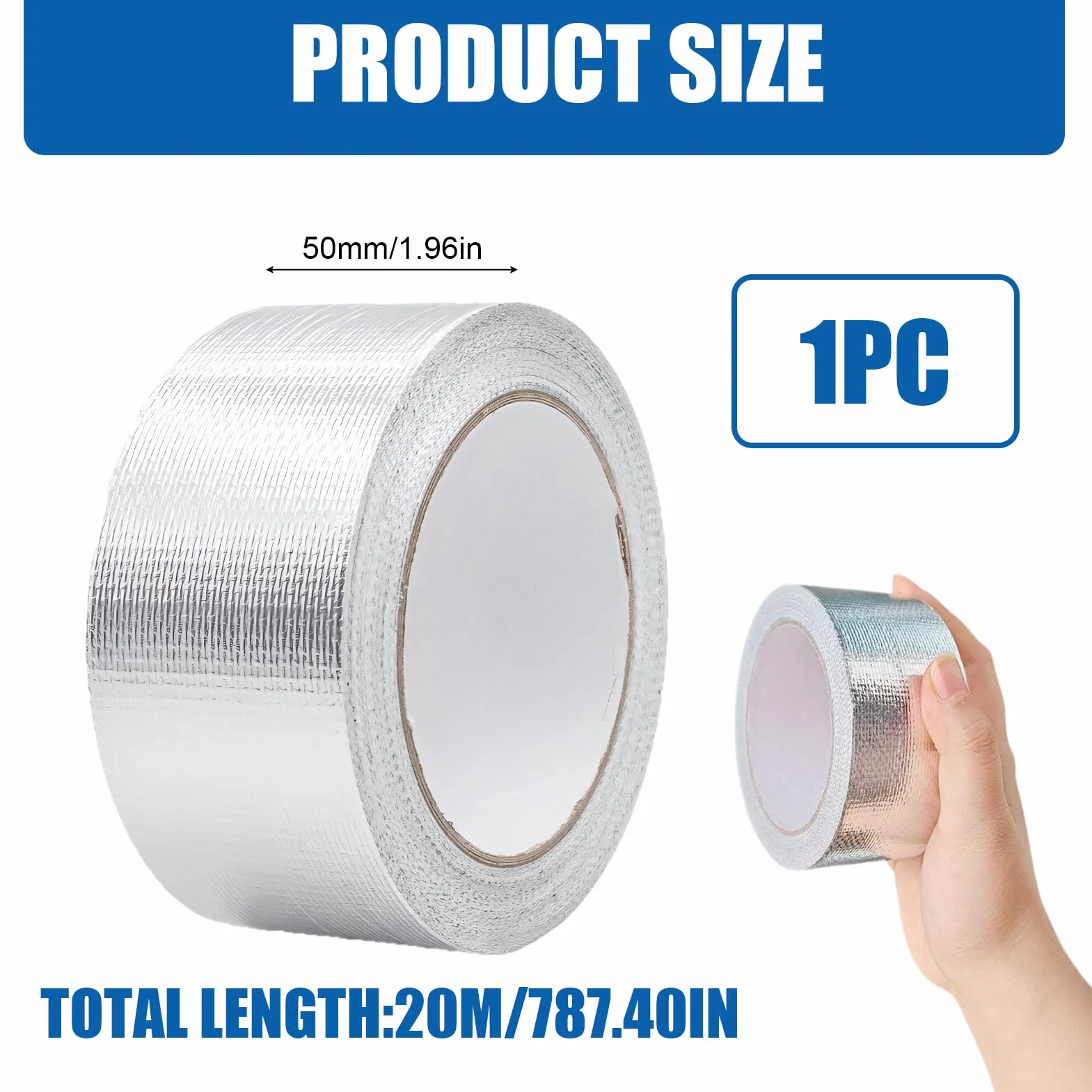 Cinta adhesiva de aluminio de 50 mm x 20 m para altas temperaturas, cinta de sellado metálica de aluminio, aislante y barrera de vapor para lavavajillas, encimeras y canalones