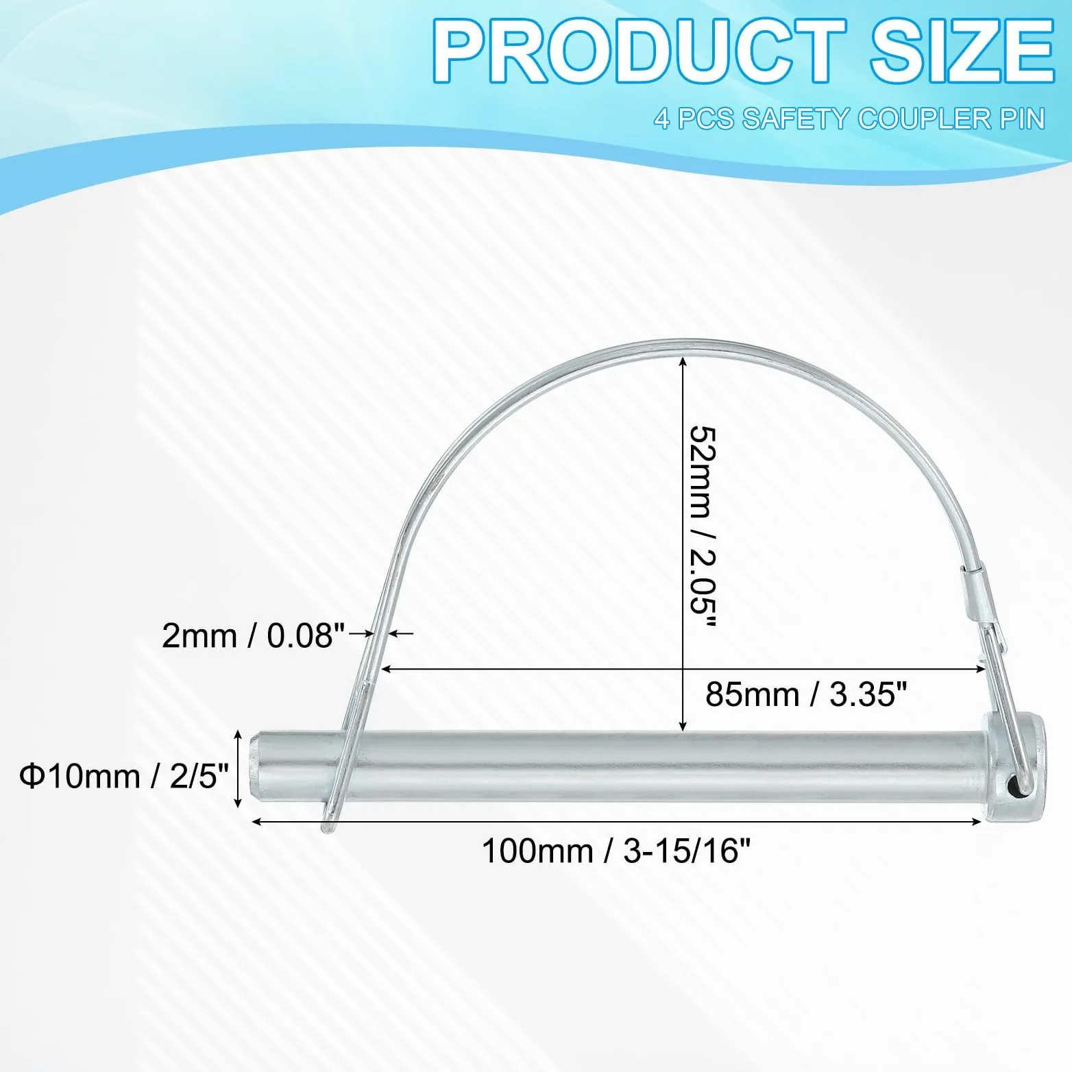 PATIKIL 4Pcs Pasador de Seguridad Pin de Bloqueo de Alambre, 10x100mm Pasador de Bloqueo Remolque Acoplador, Pasador de Bloqueo de Eje para Remolques Agrícolas Grandes Césped Jardín