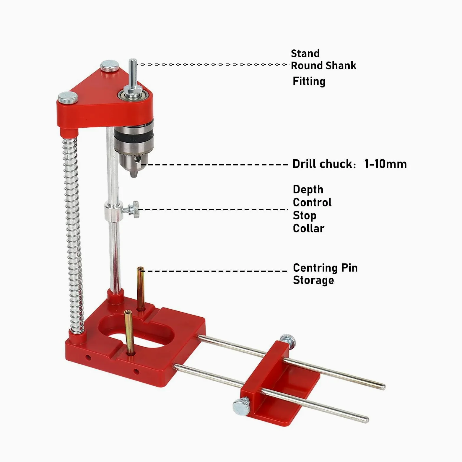 Soporte de perforación para taladradora, guía de perforación ajustable portátil, herramienta de carpintería de precisión en madera, guía de perforación herramienta manual, juego de guía vertical (Rojo