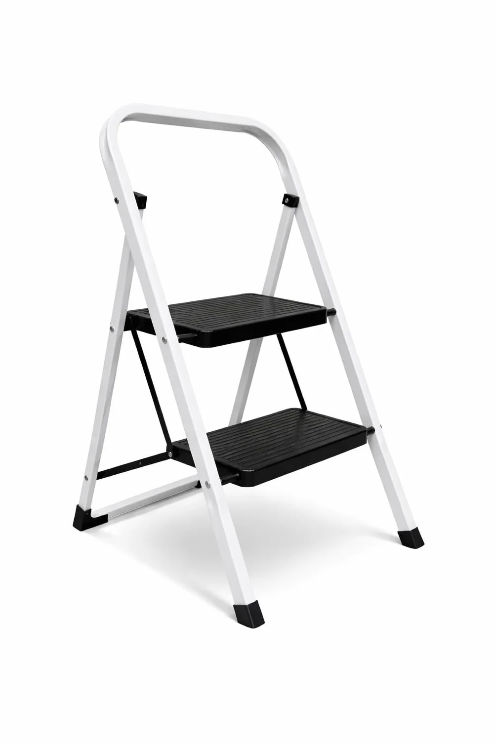 Escalera Plegable de Metal Domestica, Taburete Plegable peldaño Extra Ancho y con Apoyabrazos Carga hasta 150 KG, (2p Blanca)