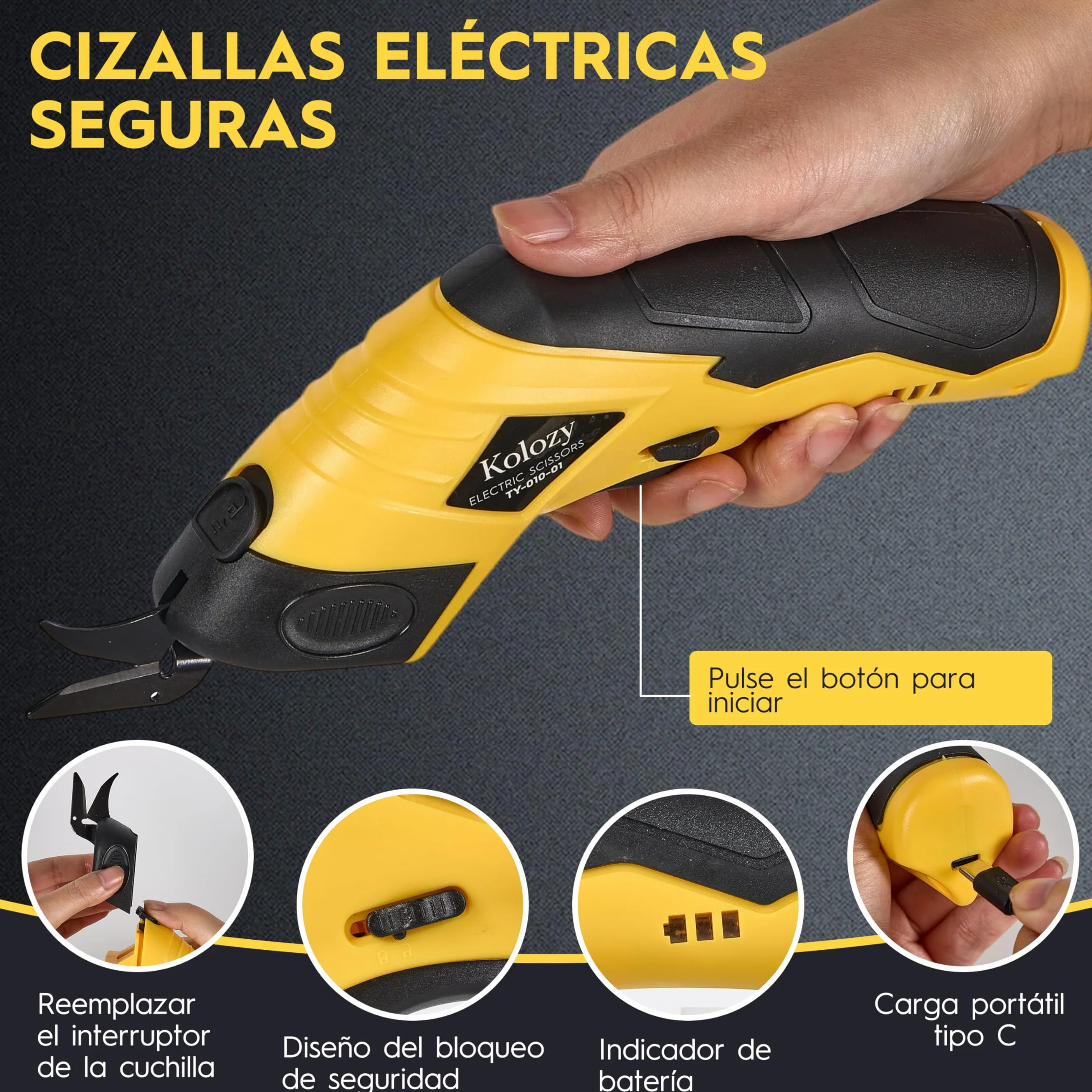 Tijeras Eléctricas Costura sin Cable, Cortador de Carton Recargable 4V Batería 2500 mAh 10000 RPM con 2 Cuchillas, Cutter Eléctrico Apto para Tela Cartón Alfombras Fieltro Cuero Plástico
