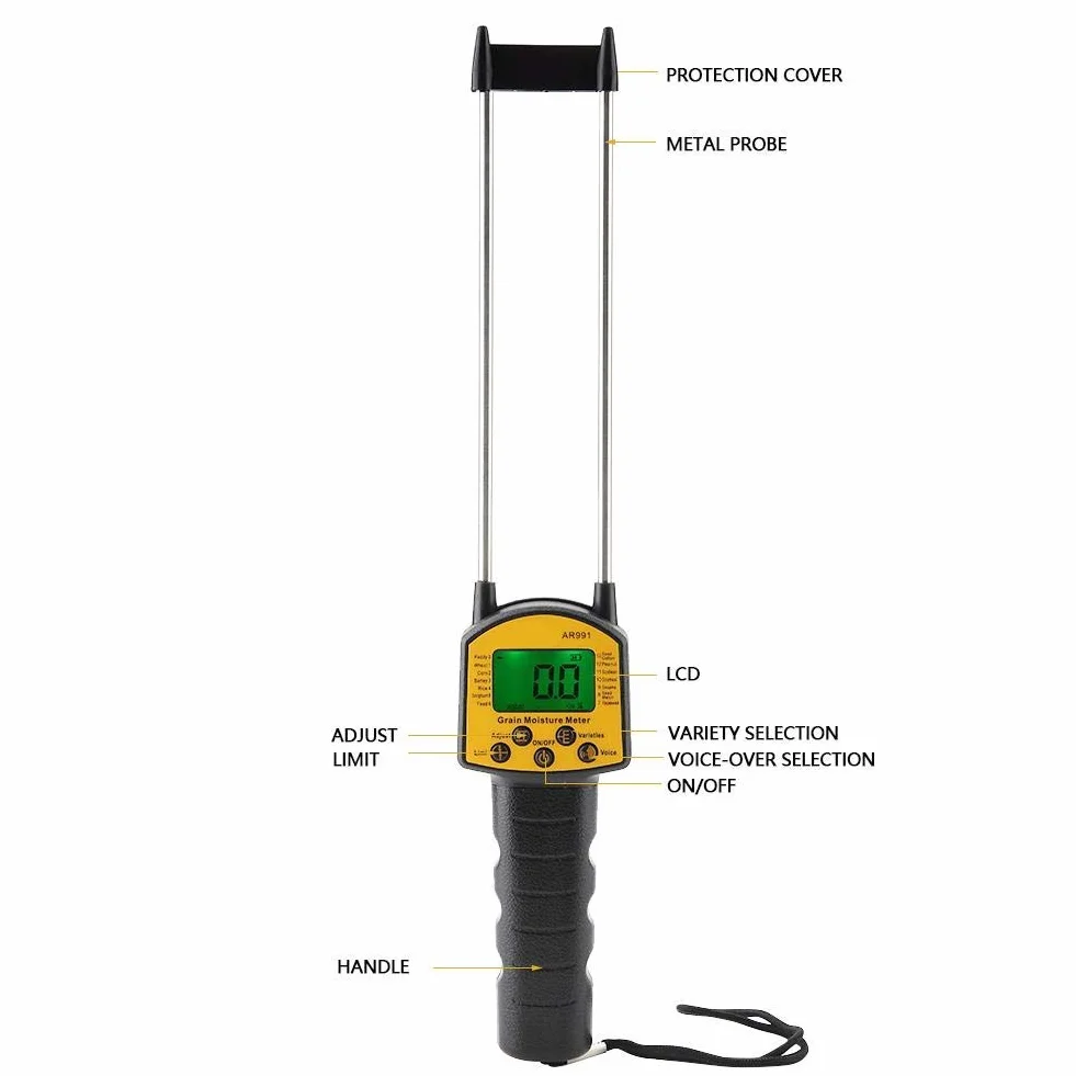 Medidor de Humedad de Grano Digital con Pantalla LCD AR991 Analizador del Higrómetro para Hogar Jardín Planta Granja y Césped