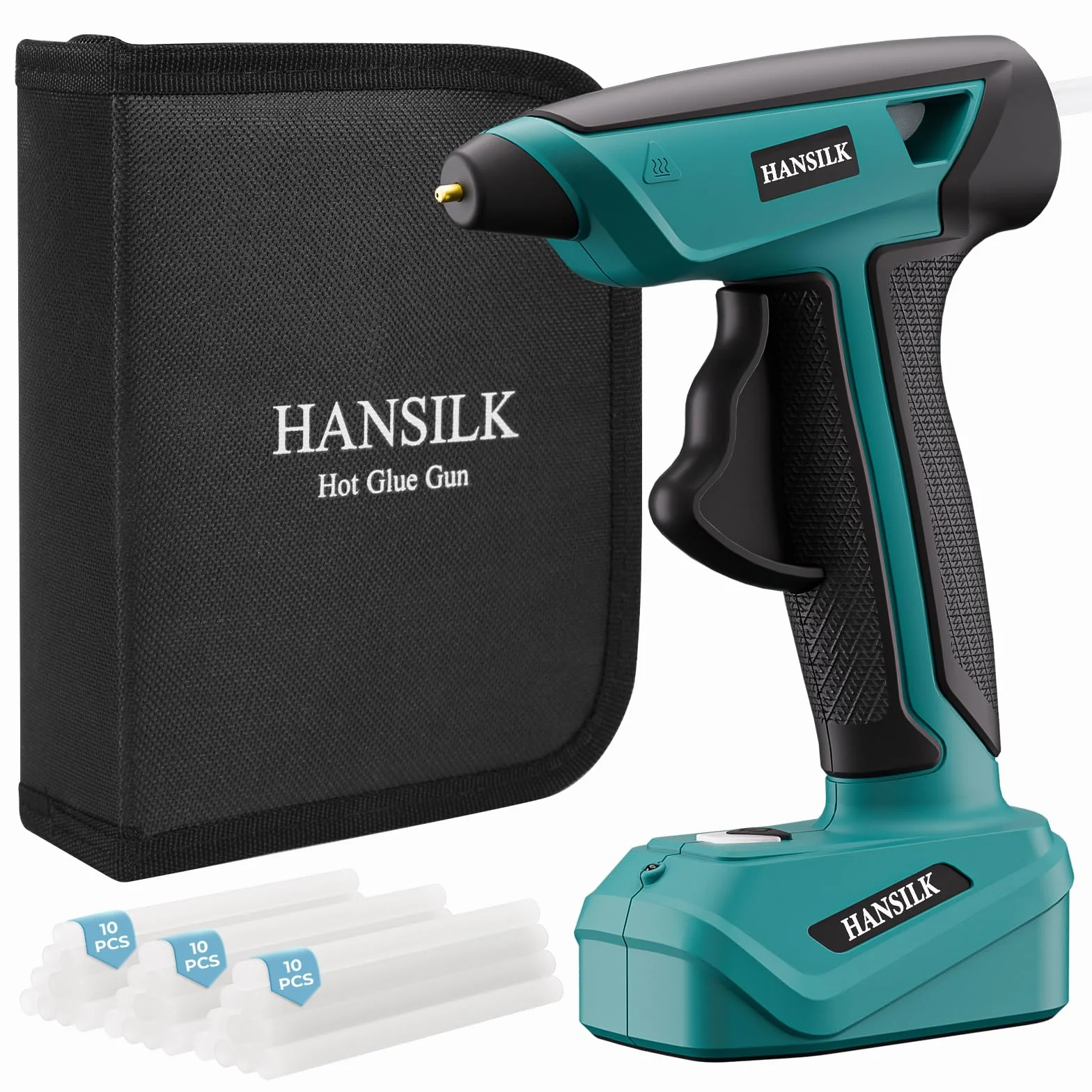 HANSILK Pistola de Silicona Caliente Inalámbrica 2000mAh 30 Barras de Silicona–Pistola de Silicona Caliente Recargable por Type-C Calentamiento Rápido en 15s Ideal para Bricolaje Manualidades