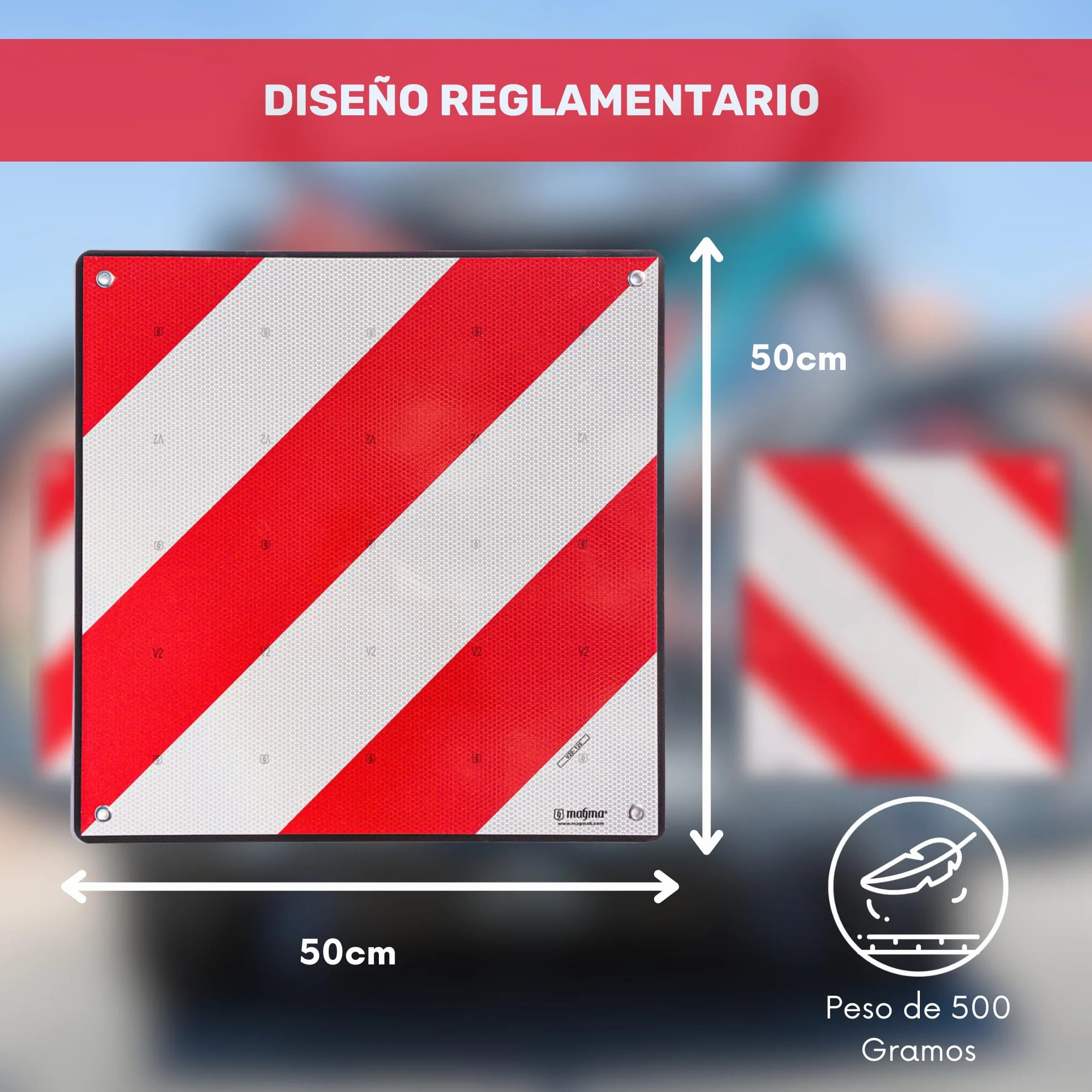 Placa V-20 Homologada Flexible para Portabicicletas | Señal V-20 Homologada Indicadora de Carga Saliente | Cartel V-20 Homologada DGT