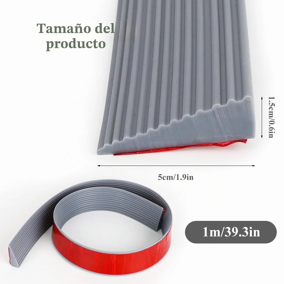 Rampa para umbral de puerta, 1,6 x 5,5 x 100 cm, perfil de transición, autoadhesiva, de goma antideslizante, para silla de ruedas, cochecitos, patinetes, gris