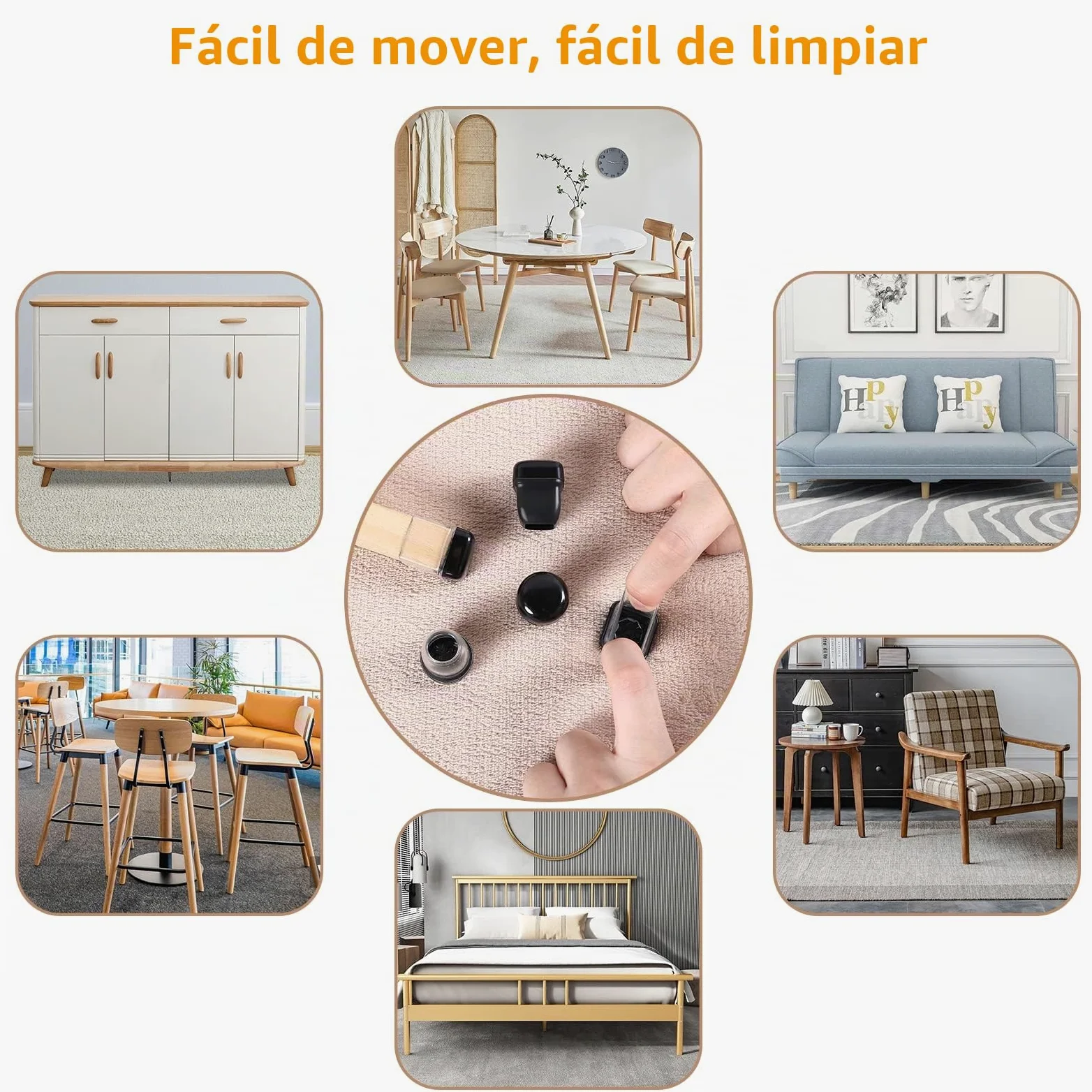 RCHYFEED 24 Protectores Patas Sillas Muebles para Alfombra y Piso, Silicona Tapas Deslizantes para Patas de Sillas con Almohadillas de Teflón, 14-19mm Planeadores de Teflón para Patas de Mesa Sofa