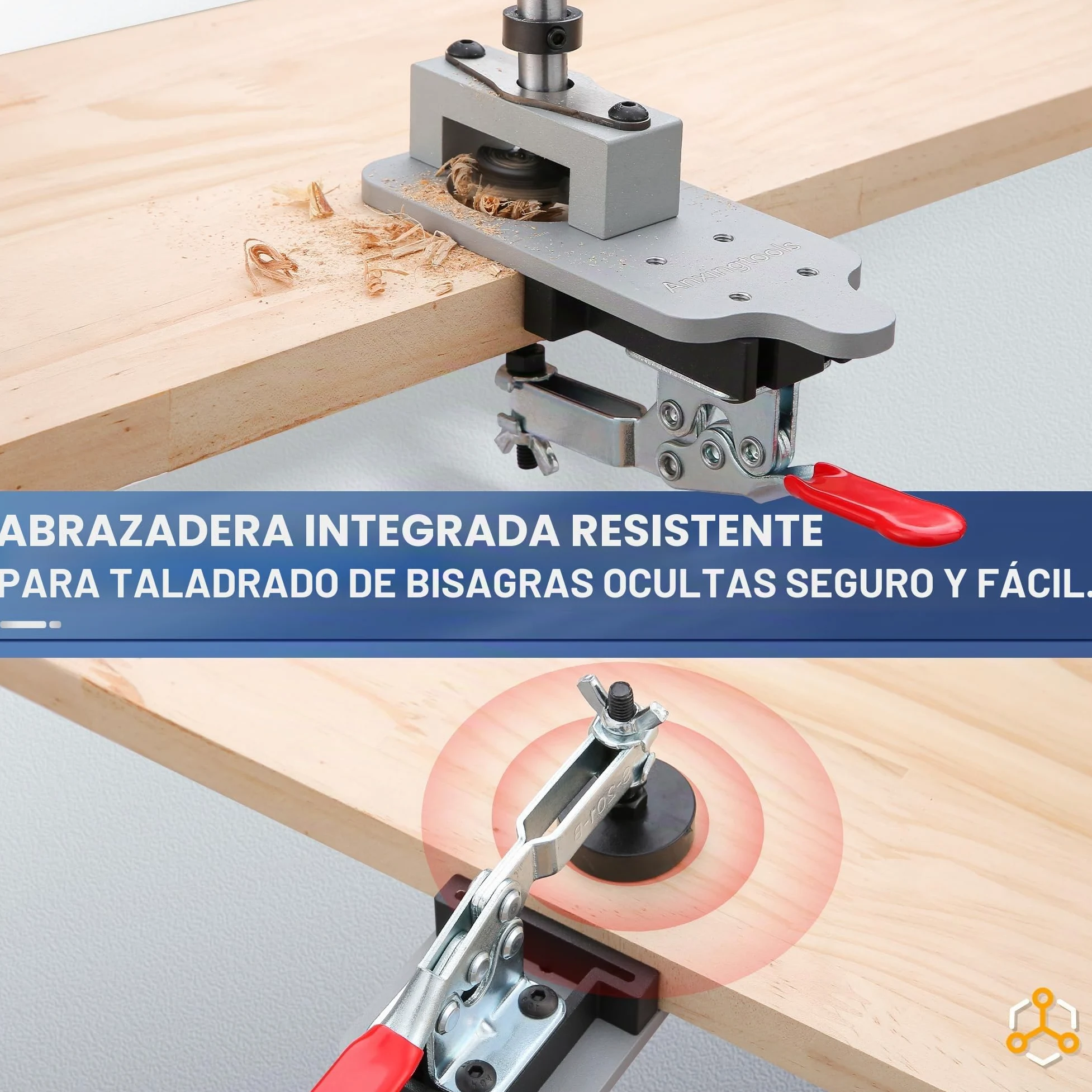 Plantilla de bisagra oculta de metal de 35 mm con abrazadera rápida, localizador de guía de agujeros de perforación de precisión, herramienta de carpintería duradera para instalación de bisagras de