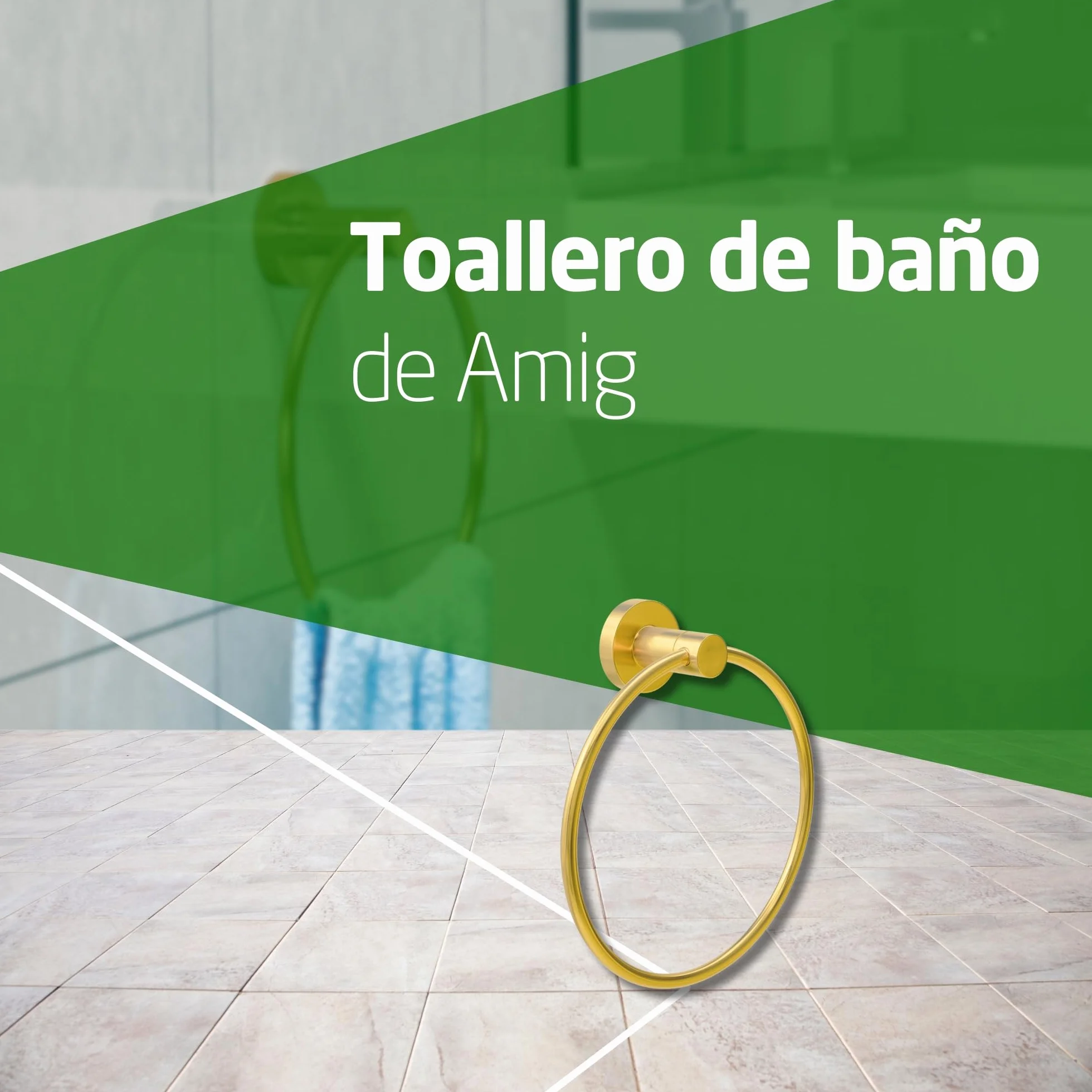 Amig Toallero de Baño Mod. Gorliz-3 Soporte de Pared Acero Inoxidable Oro Mate Ø155 x 52 mm