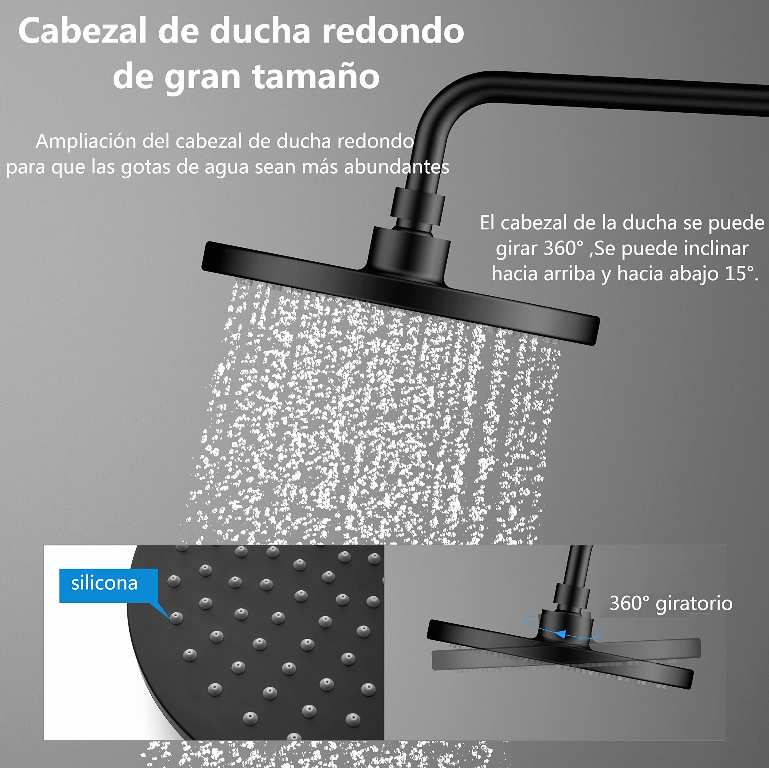 YOOZENA Columna Ducha Negra Monomando con Lluvia, Grifo y Manguera
