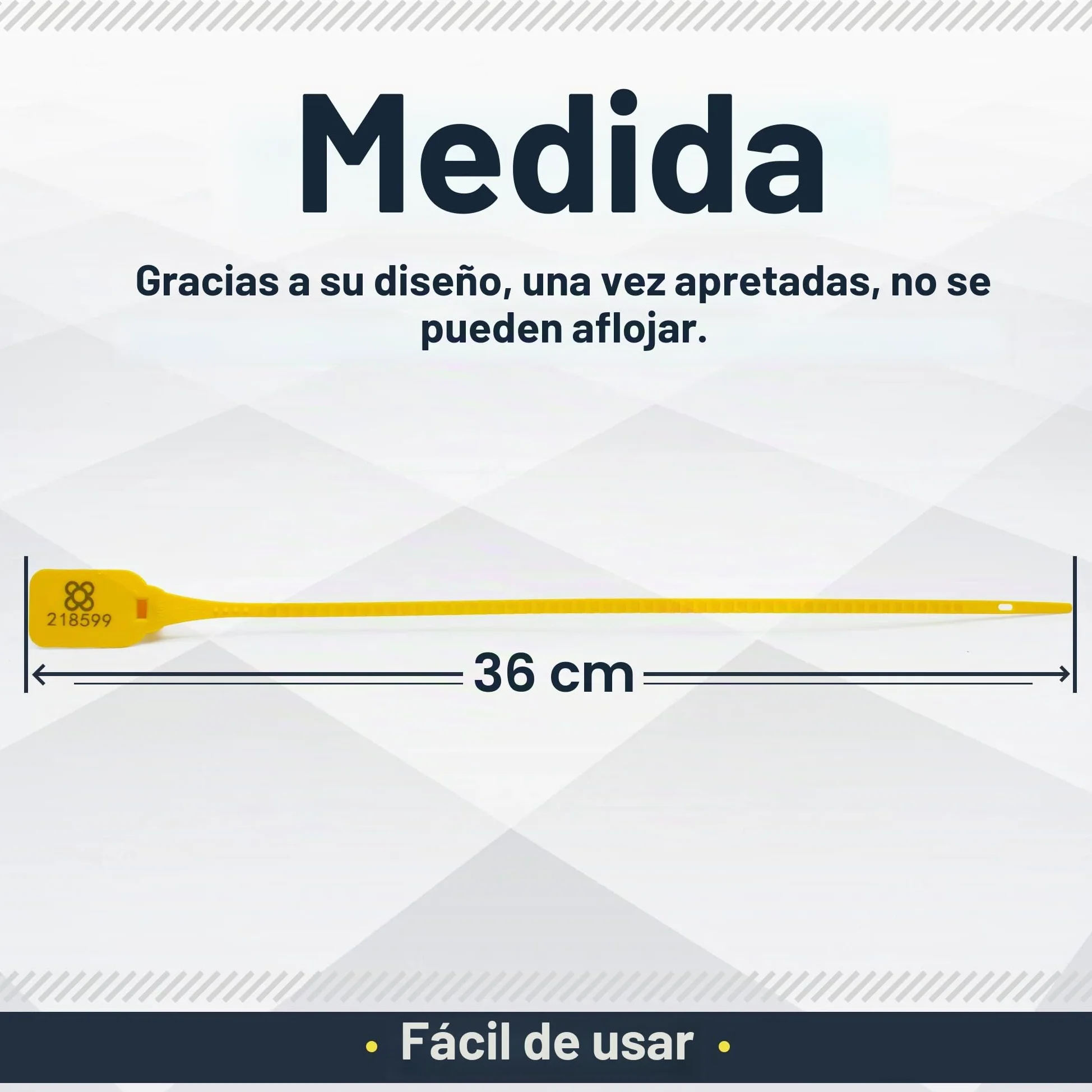 DOJA BARCELONA | Precintos de Seguridad de Plastico Amarillos | 100 unidades | 36cm de Largo | Bridas numeradas para maleta, cajas, contenedores, puertas, bolsas, camion, logistica entre otros usos.
