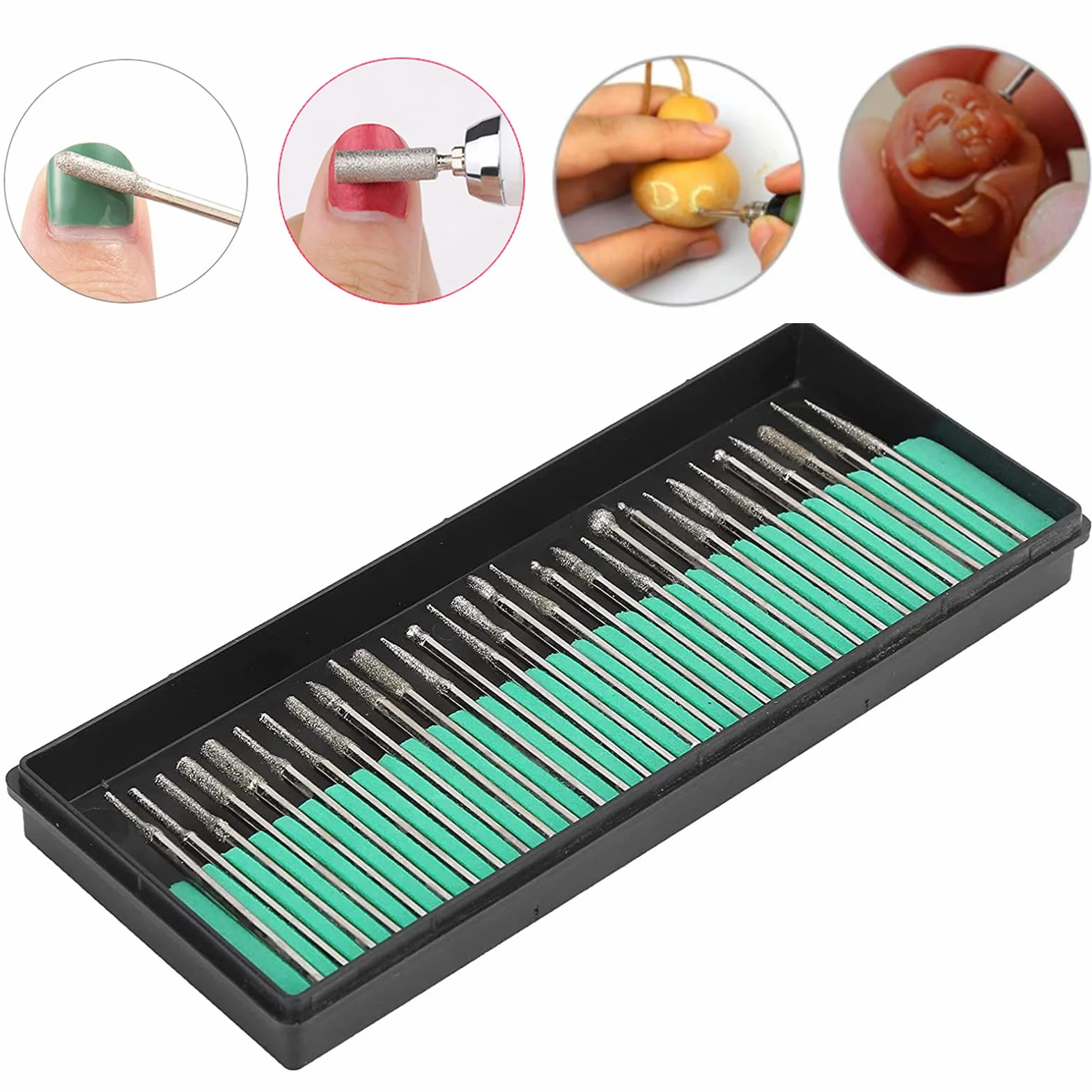 Treki 30pcs Fresas Diamante Mini Brocas de Diamante con 3mm Vástago Fresas Diamantadas Rotatorio de Fresas Taladro de Diamante Herramienta de Broca para Vidrio Piedra Joyería Metal Rotary Tool