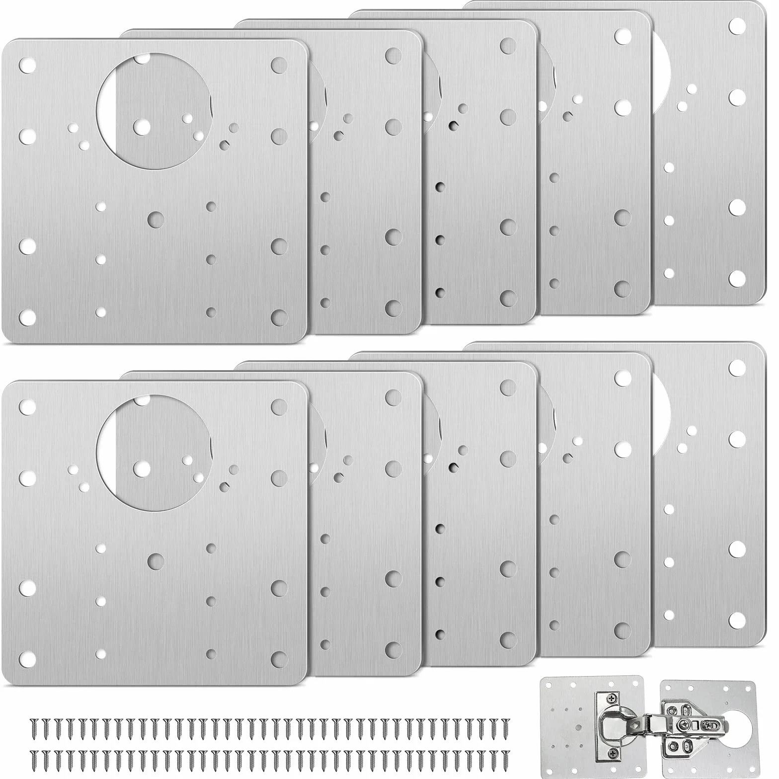 Placa de Reparación de Bisagras con Orificio y Tornillos para Puerta de Armario, Muebles, Cajón