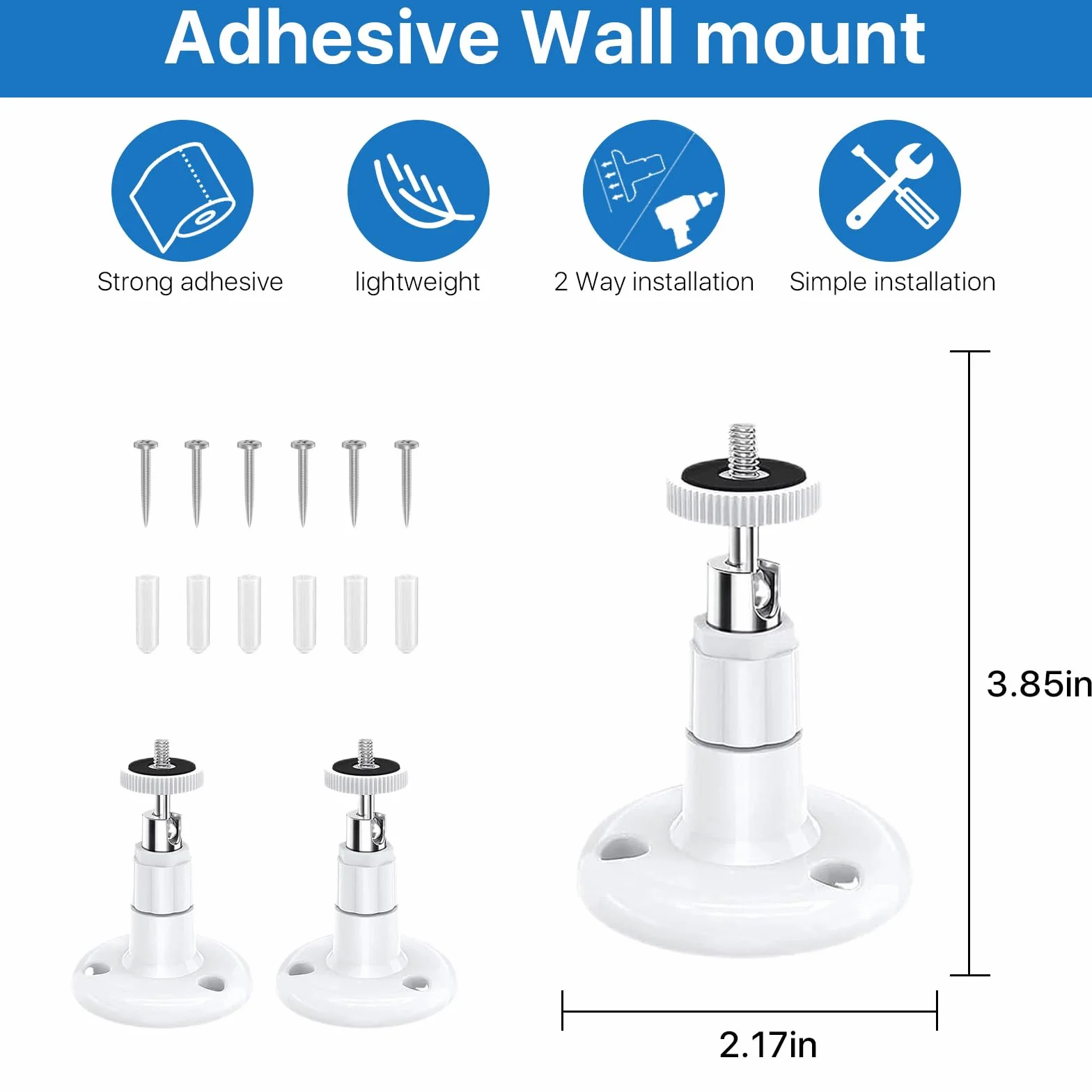 Soporte de pared para cámaras de seguridad eufy 2C/2C Pro, 2/2 Pro, 3C/S300, 3/S330 y eufyCam SoloCam S220/C210. ​​Ajustable 360 ​​grados, adhesivo o con tornillos (2 unidades)