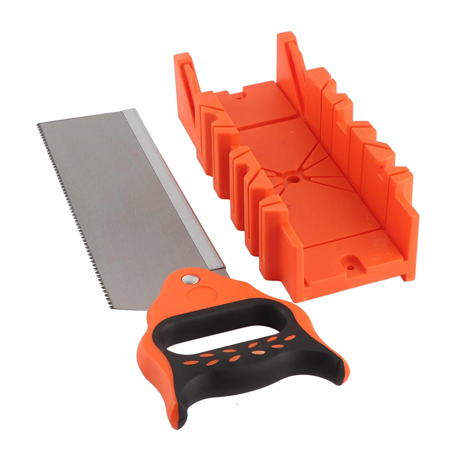 Caja de Ingletes con Sierra, Herramienta de Corte de Madera con Abrazadera, Caja de ingletes multiusos para carpintería (Caja de inglete de sujeción de 12 pulgadas + sierra de 14 pulgadas)