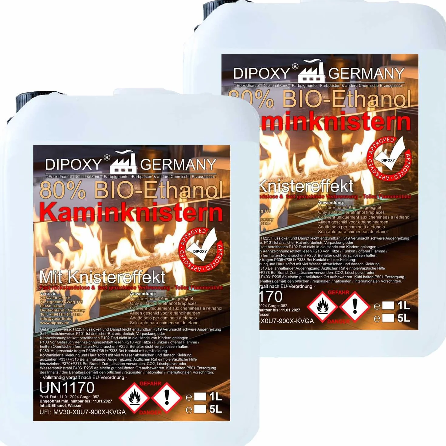 Bioetanol 80% Premium 10 L (2 x 5 L) – Efecto de malla para chimenea, fuego decorativo, chimenea de mesa y jardín – Interior y exterior – Sin