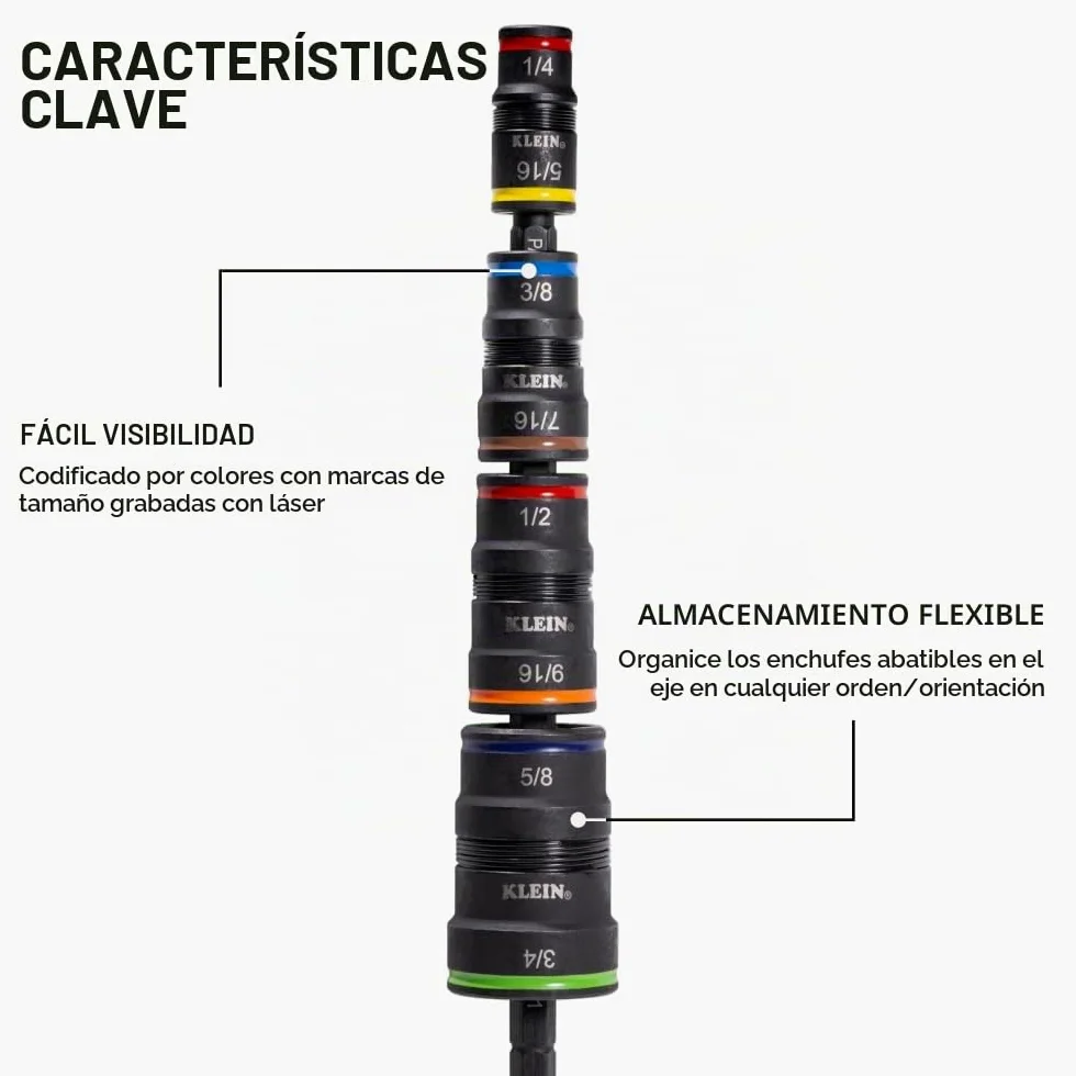 Klein Tools 32933M | Juego de vasos impact 6 en 1 métricos | Medidas 7 8 10 12 13 14 mm | Herramienta profesional para atornilladores de impacto