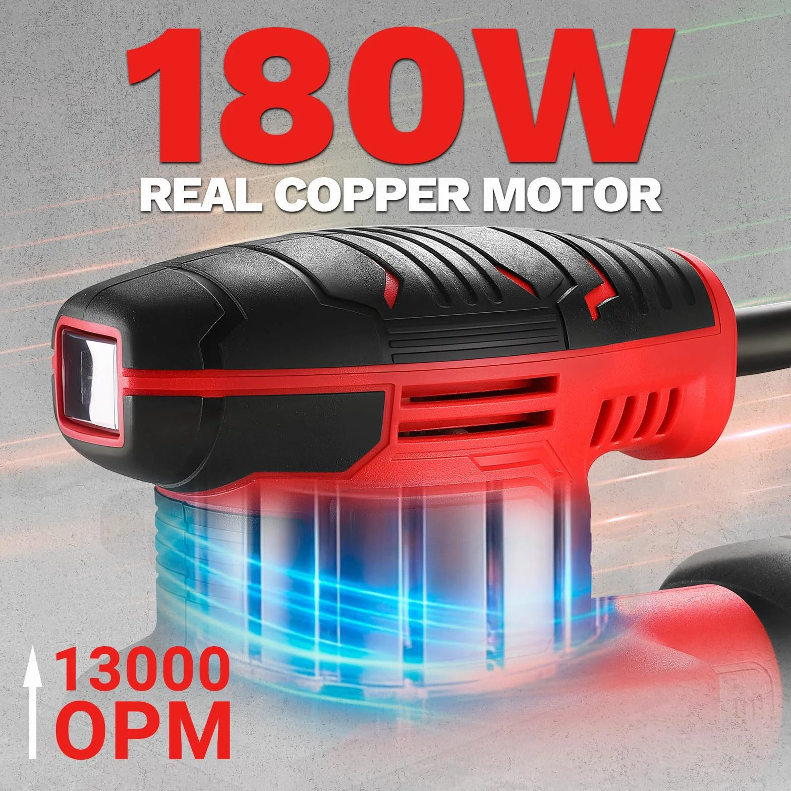 DEKOPRO Lijadora Electrica de 180W, Herramienta de Lijadora Orbital, 13000 RPM, con 15 Hojas de Papel de Lija - Lijado y Pulido de la Eliminación de la Madera, Rojo
