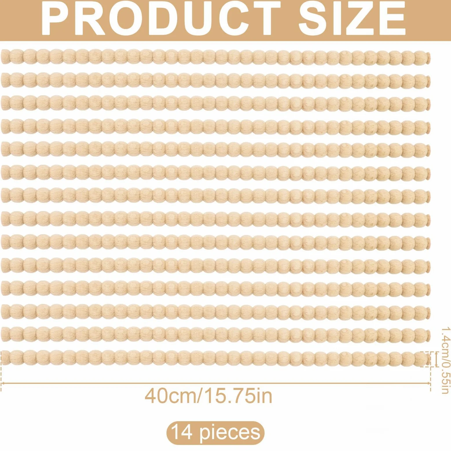 14uds Molduras Decorativas de Madera con Cuentas, Preciosas 40cm Largo Molduras de Madera para Muebles para Casa Pared Puerta Ventana Armario Estante Bricolaje Decoración