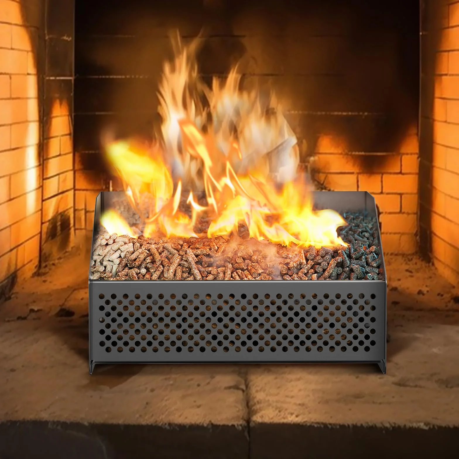 Cesta de pellets para estufa de chimenea, cesta para quemador de pellets, 30 x 25 x 17 cm, 2,3 kg, en estufa de leña o chimenea abierta, versión actualizada