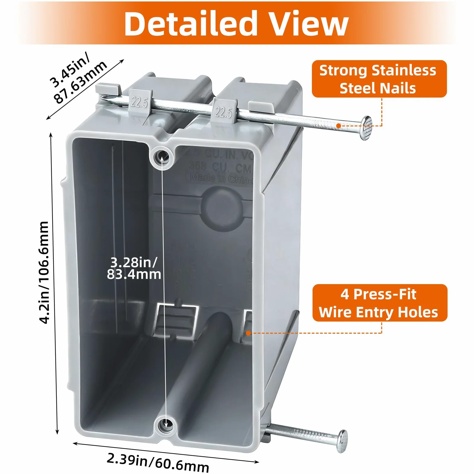 Caja de conexiones de PVC para interruptor de atenuación GFCI, ultra profunda, de 22.5 pulgadas cúbicas, 1 banda, para interruptor de atenuación GFCI, luz de paso, color gris (paquete de 24)