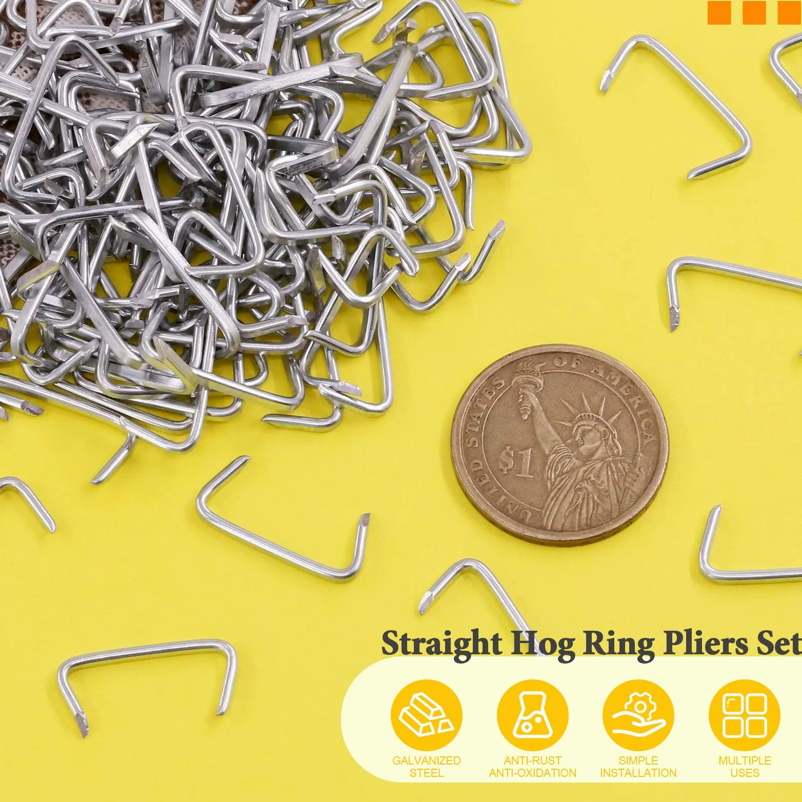 1000 anillos de cerdo galvanizados de 3/4 pulgadas, juego de anillos de cerdo de tapicería profesionales para muebles, esgrima, embolsado, barandilla, bolsas de carne, cables de choque