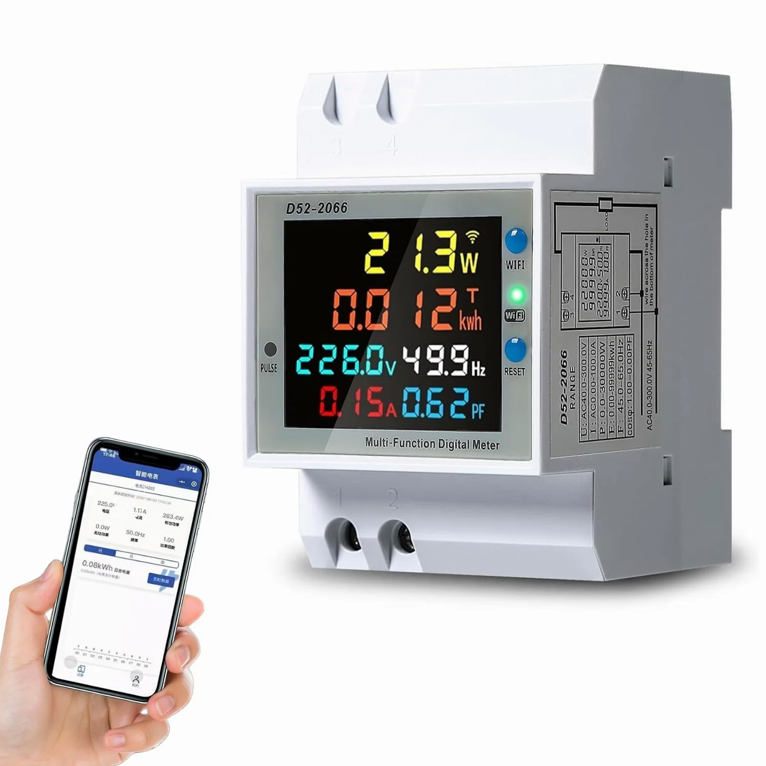 DEWIN Medidor de Consumo Electrico WiFi, AC 40-300V 100A 6 en 1 Contador Electrico Medidor de Electricidad Digital Contador de Energía Monofásico (WiFi)