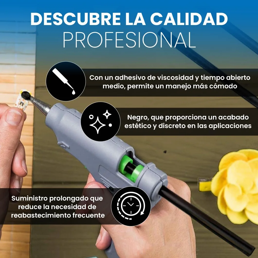 Bolsa De Cola Termofusible Negra | Barras Silicona Para Barras Caliente | De 11 x 200 mm | Cola Termofusible Negra de Alta Fijación | Para Automoción, Manualidades y Reparaciones | 50 Barras