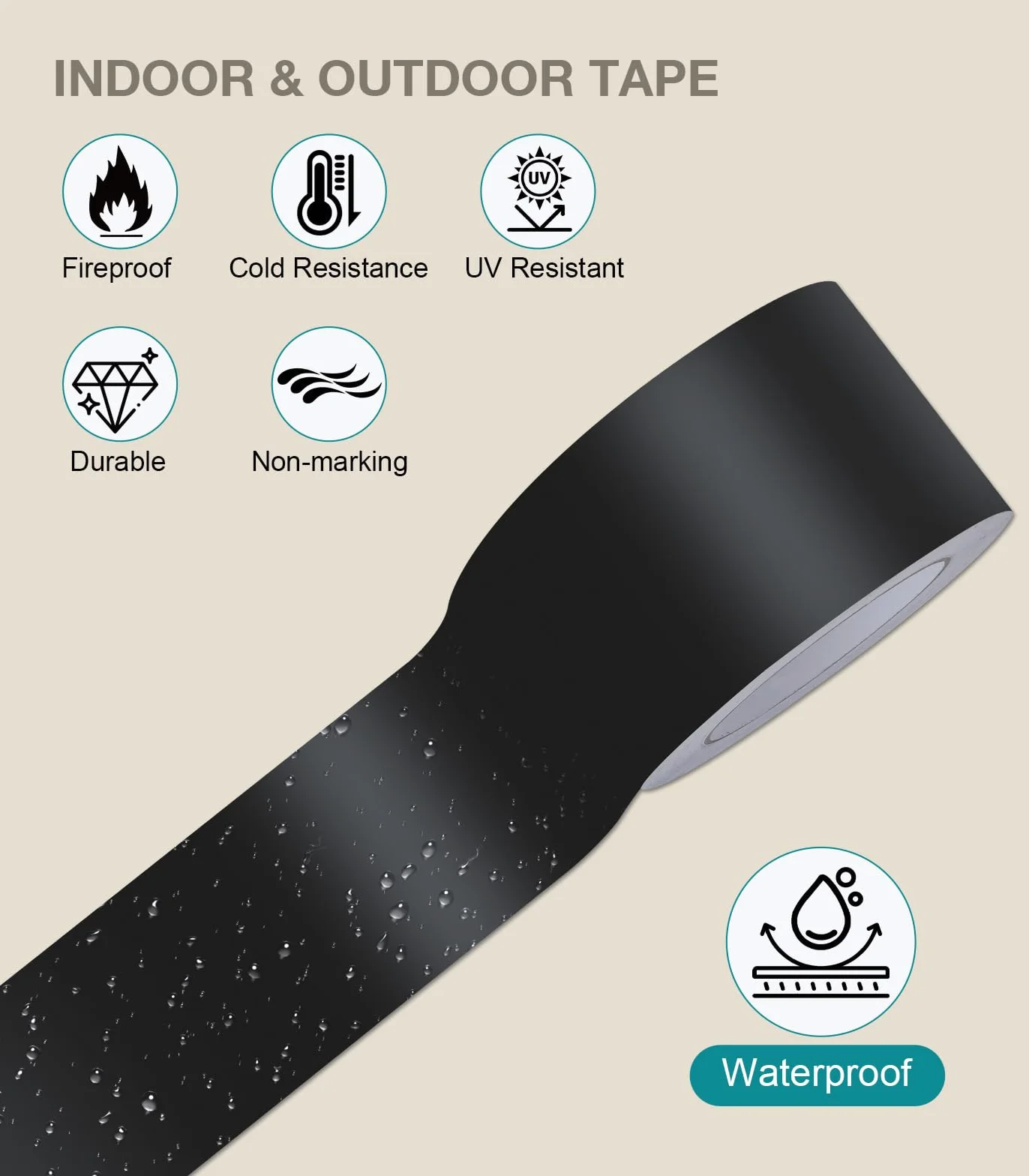 Cozary Cinta de Aluminio Negra 50mm x 20m,Cinta Aluminio Adhesiva Impermeable y Resistente al Calor,Cinta Selladora Metálica para Conductos de Aire Altas y Bajas TemperaturasTemperaturas