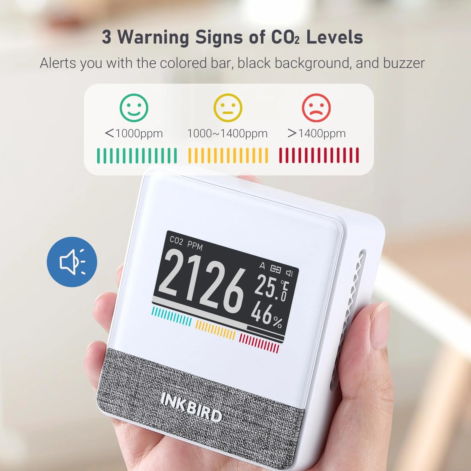 Inkbird Medidor CO2 Bluetooth,IAM-T1 Detector CO2 con Temperatura e Humedad,Control App,E-Ink Pantalla,Batería de Larga Duración,CO2 Monitor Portátil para Casa,Oficina