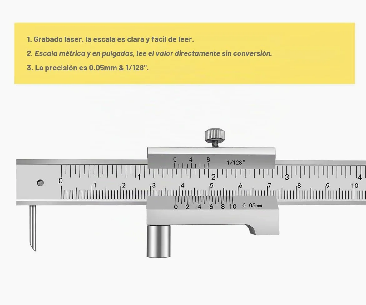 Calibrador de medición cruzado paralelo 0–20 cm (0–8 pulgadas) con 2 agujas de carburo de tungsteno/agujas, calibre de medición de acero inoxidable, plantilla de marcado, herramienta de