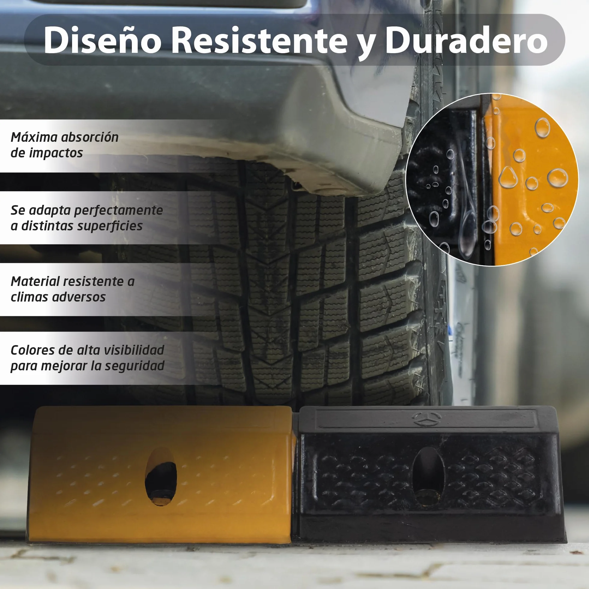 Tope para Estacionamiento 49x15x9cm – Protector de Suelo para Garaje – Calzos para Coche - Tope de Parking 490mm - Tope de Ruedas Antideslizante para Estacionamiento Seguro (1)
