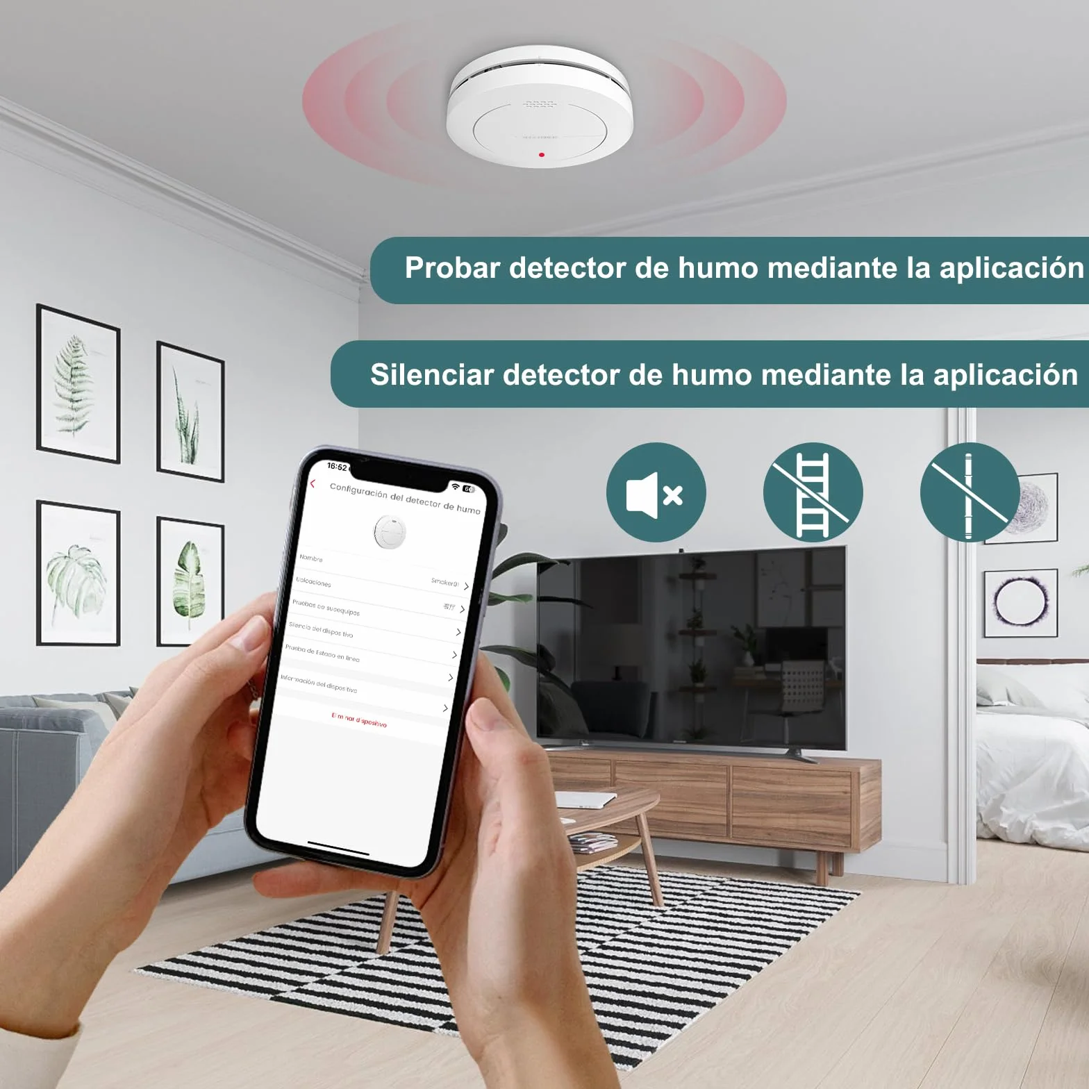 Safeliveo Detector de Humo WiFi interconectado con batería de 10 años, Juego de 5, Certificado TUV Rheinland