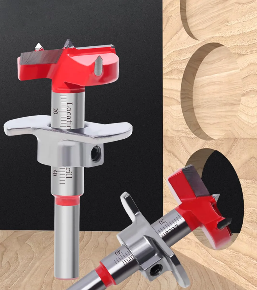 Juego de brocas Forstner, 5 piezas, 15 mm, 20 mm, 25 mm, 30 mm, 35 mm, acero al carbono, posicionamiento ajustable, para trabajar la madera, broca para bisagras, broca para madera blanda y