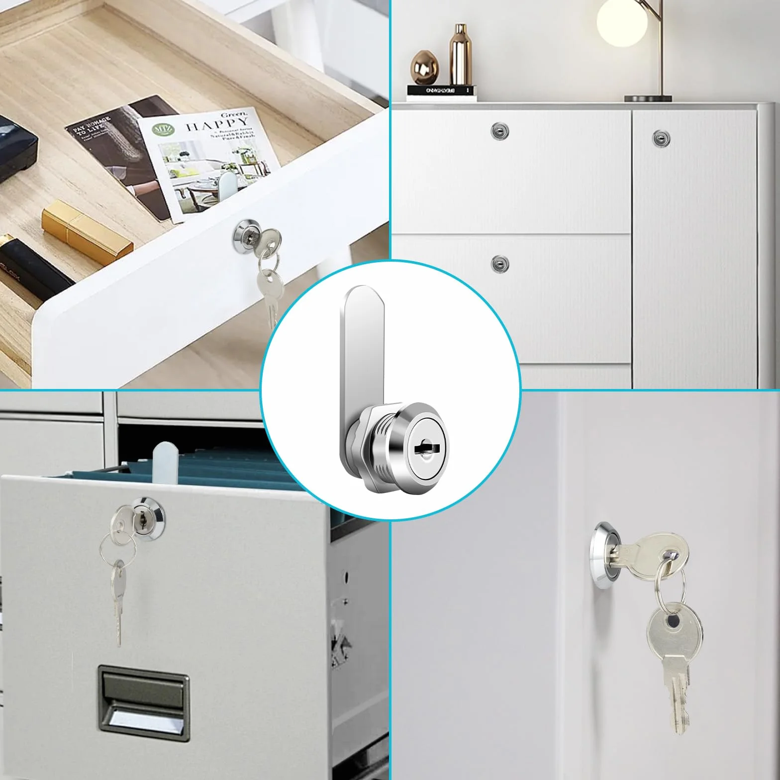 Cerradura Buzon 16mm, Cerradura de Leva Universal de Seguridad con 2 Llaves, 7 Placas de Bloqueo para Puerta de Armario
