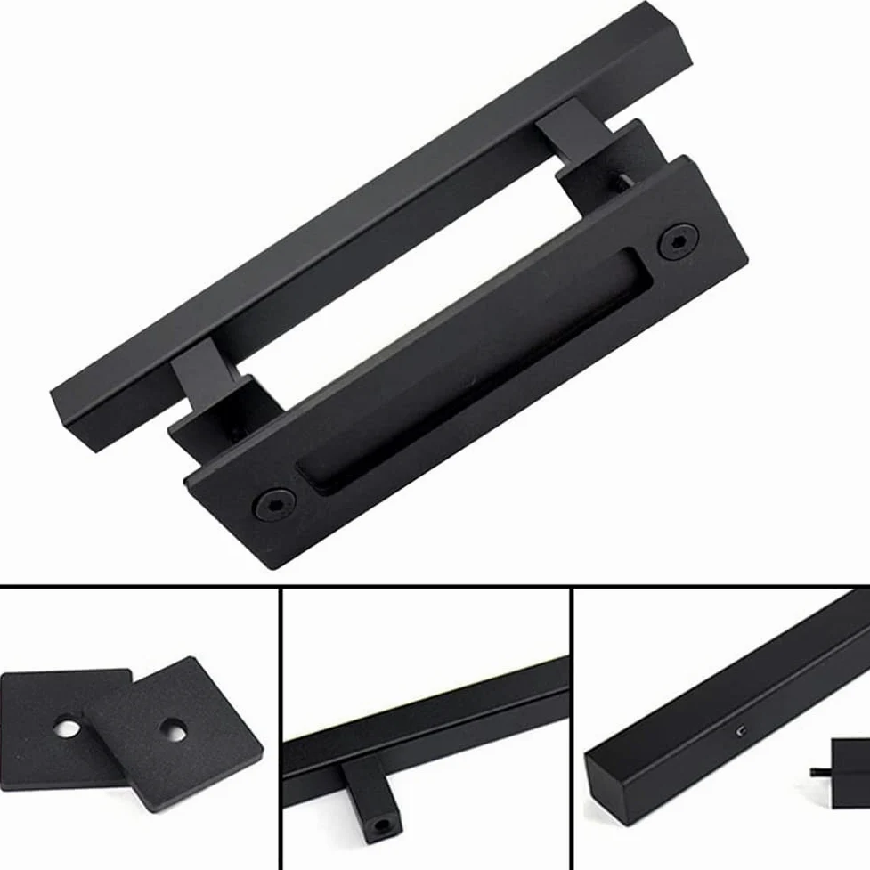 Tirador Puerta Corredera, Manija Puerta Granero, Tirador de Puerta, Tirador de Mango Granero Negro, con Accesorios de Montaje, para Puertas de Granero y Varias Puertas de Madera (Cuadrado)