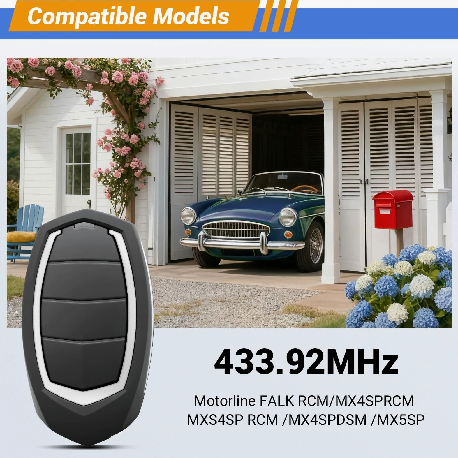3 Piezas Mando Puerta Garaje Universal 433.92 MHz, 2 Mandos Puertas Automáticas con 4 Canales, Compatible con Motorline MX4SP, MXS4SP, MX5SP, RCM, DSM, Clonador de Código