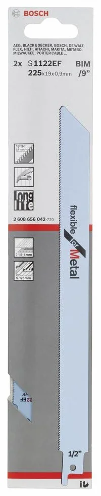 Bosch 2 608 656 019 Pack de 5 Hojas de Sierra Sable S 1122 BF (bimetálica), Set de 5 Piezas