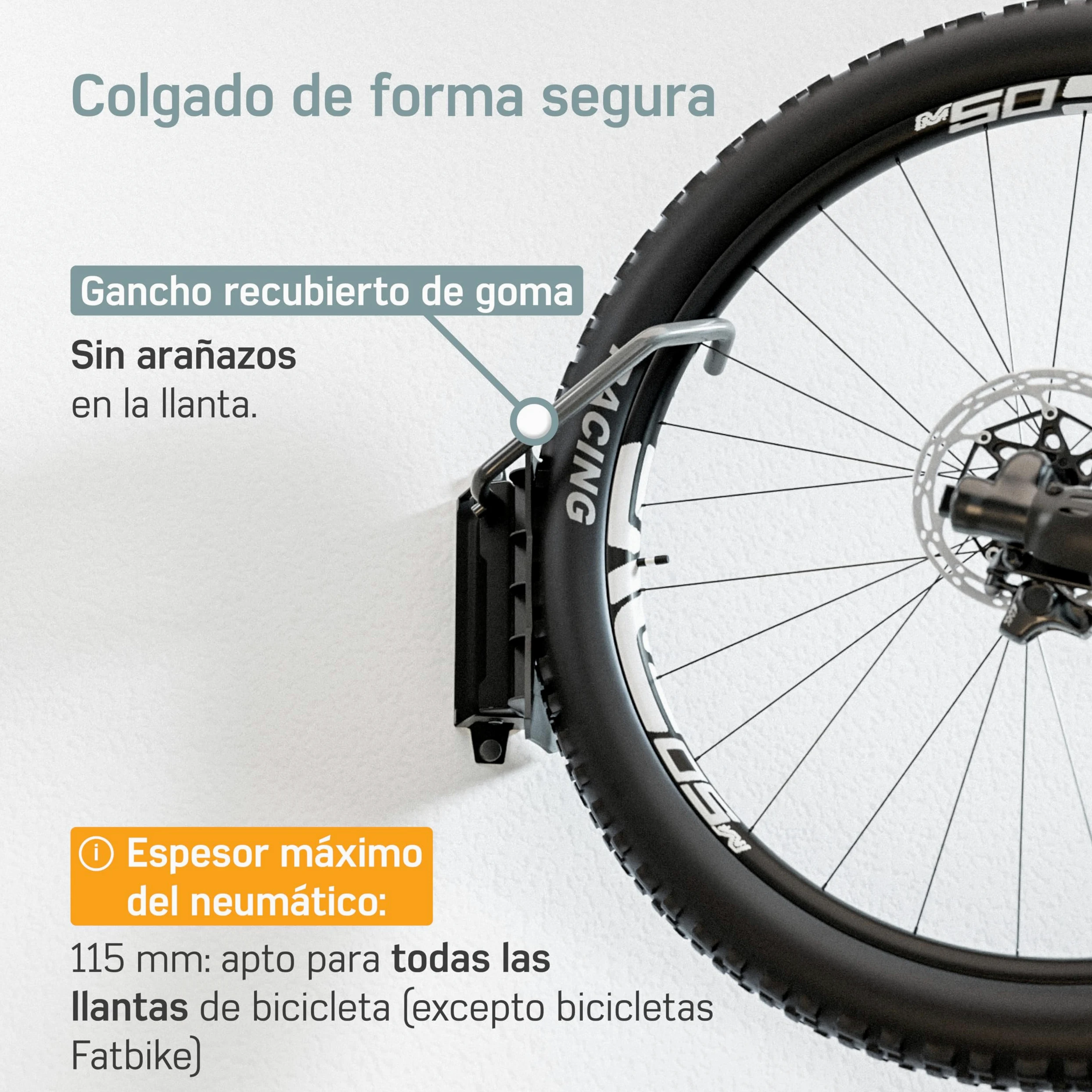 Borgen Soporte Bicicleta Pared Giratorio hasta 35 kg – Soporte Bici Vertical Ahorra Espacio – Incl. Tacos Fischer DuoPower para Montaje Seguro – Embalaje sin plástico