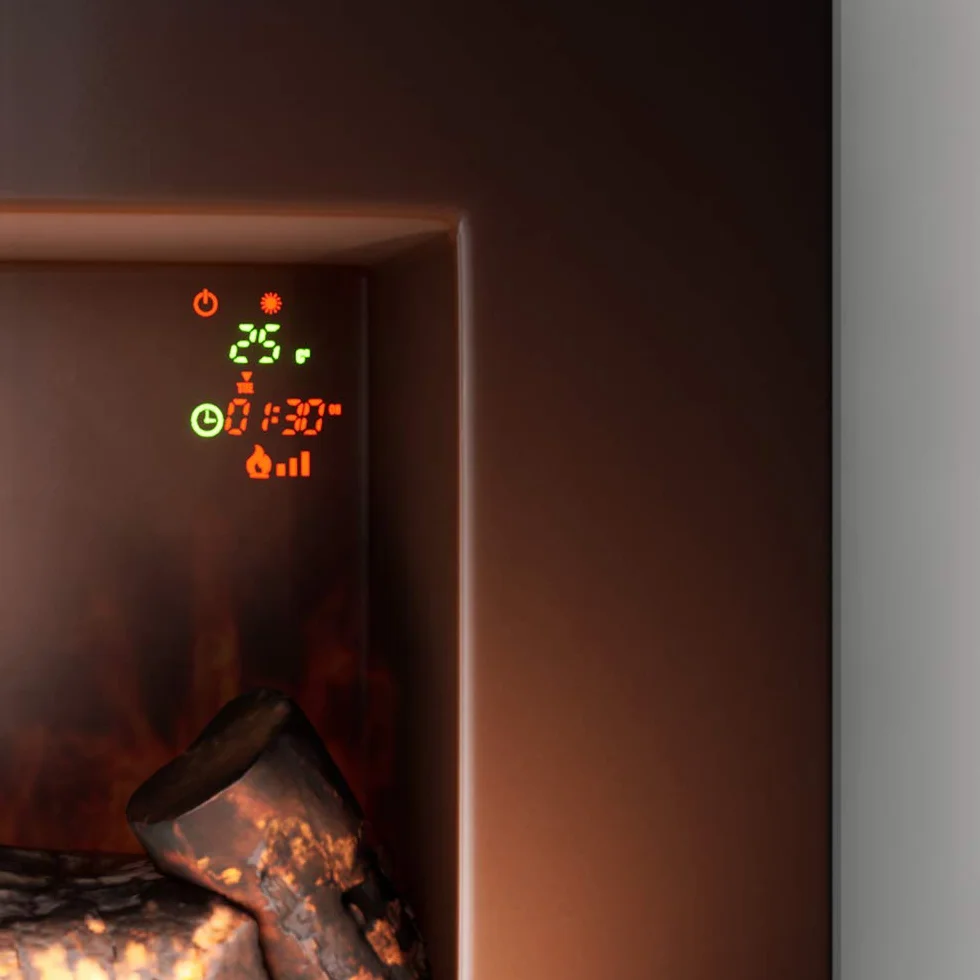 Cecotec Chimenea Eléctrica Decorativa 22” con Mando a Distancia Ready Warm 2210 Curved Flames. Máxima Potencia 2000W, 2 Intensidades, Panel Curvo de Cristal Templado, Llama Ajustable, Temporizador