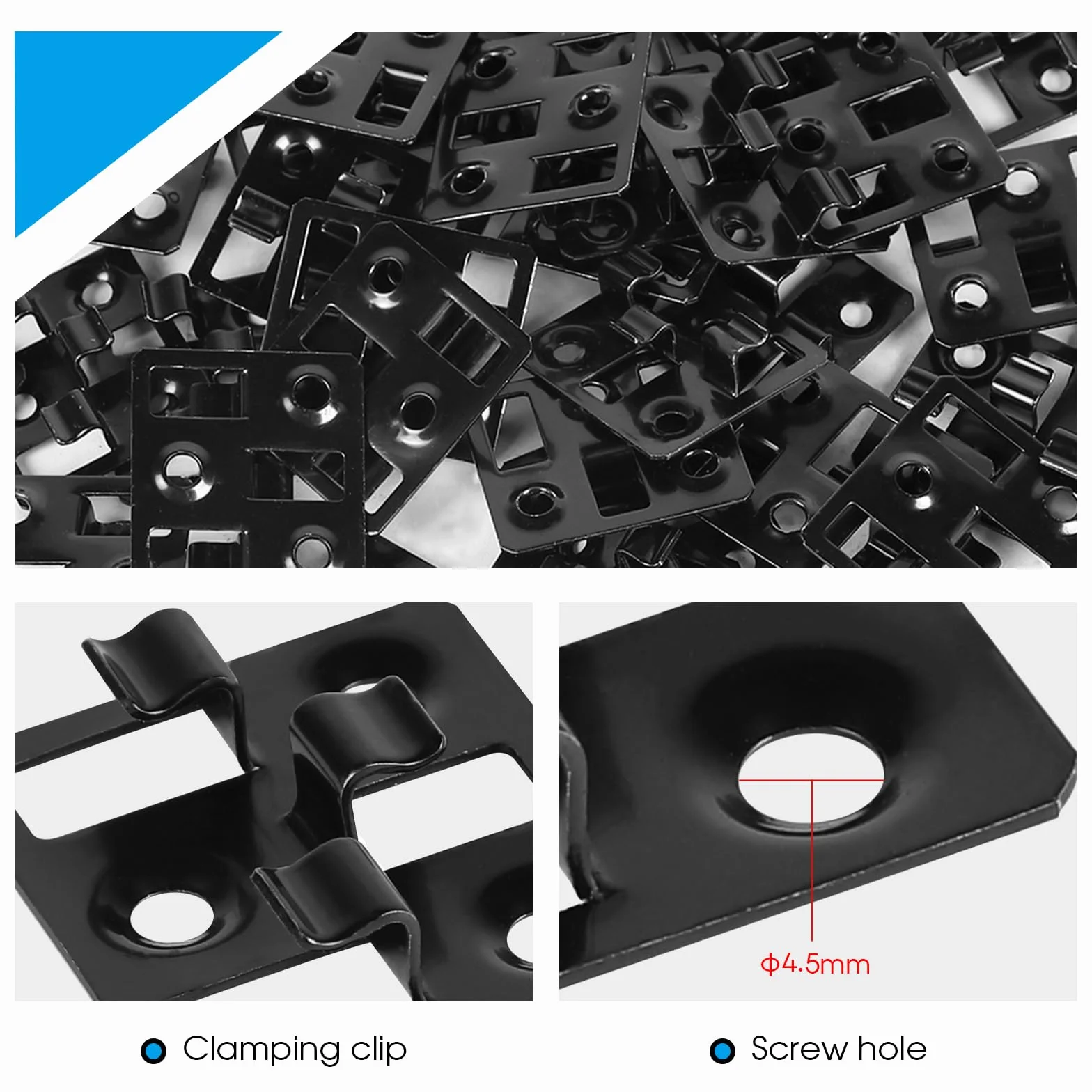 100 unidades Clips para tarimas WPC en acero inoxidable, Clips ocultos, Separadores para fijación de tarimas (Negro, Espacio 5mm, Altura 8mm)