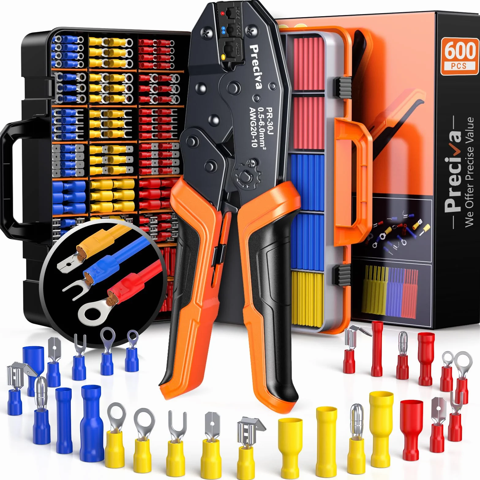 Set Alicates Terminales Electricos,600 Piezas (490 Conectores Aislados + 110 Tubos TermorretráCtiles),Terminales Faston,para Terminales EléCtricos - Grimpadora Cables Electricos 0,5-6 Mm²